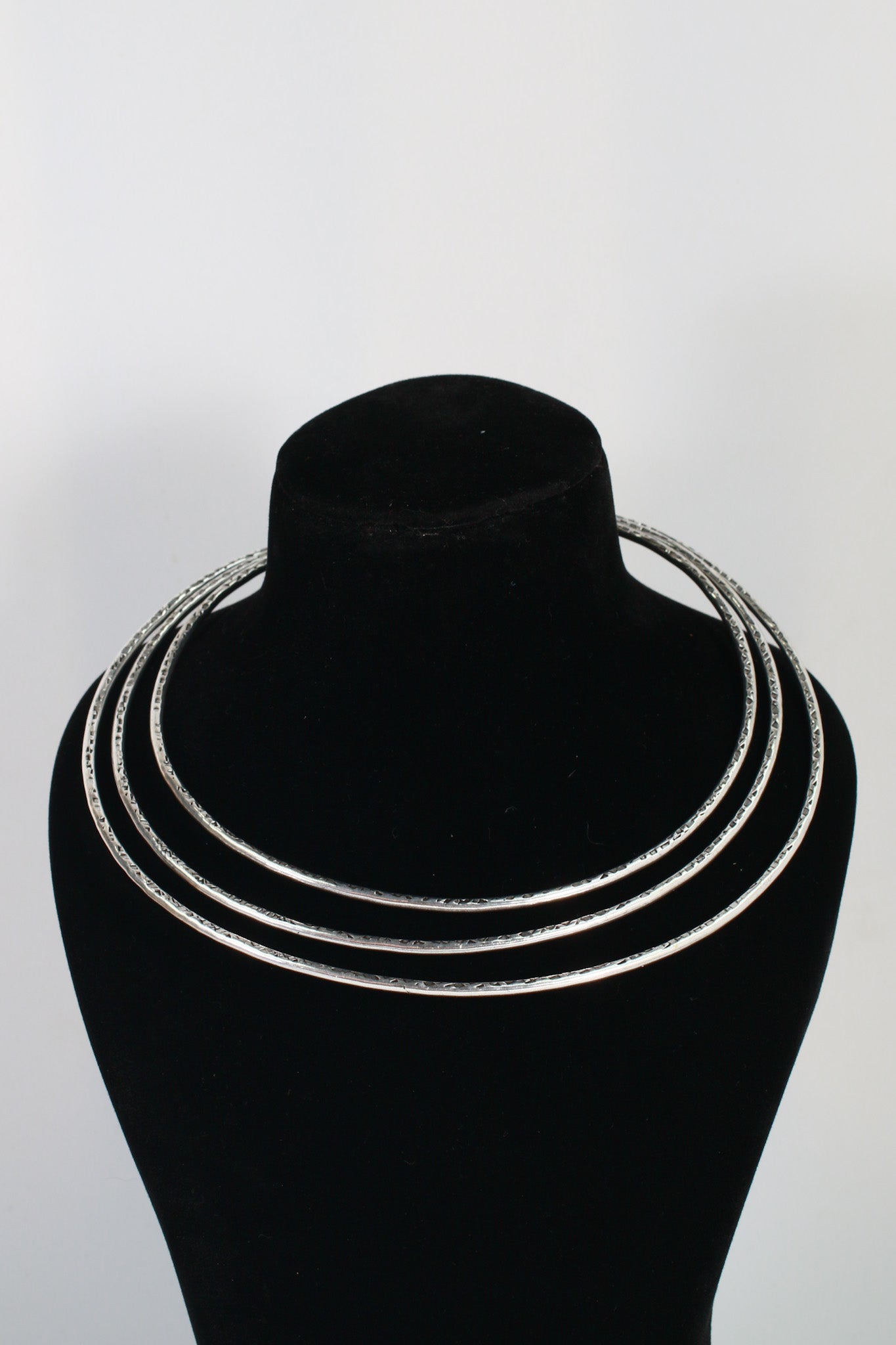 German Silver Oxidised Textured Hansli Necklace with Matching Bracelet Set