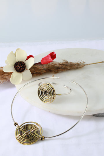 German Silver Dual-Tone Spiral Necklace with Matching Spiral Bracelet