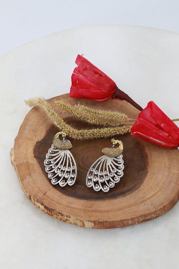 Antique Peacock Oxidised German Silver Stud Earrings – Dual Tone