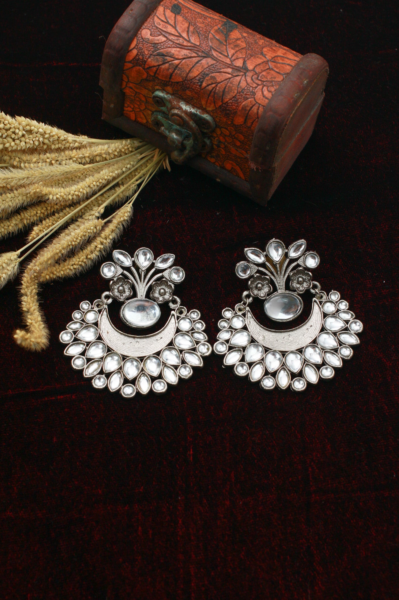 Clear Monalisa Chandbali Oxidised German Silver Earrings – Mirror Look