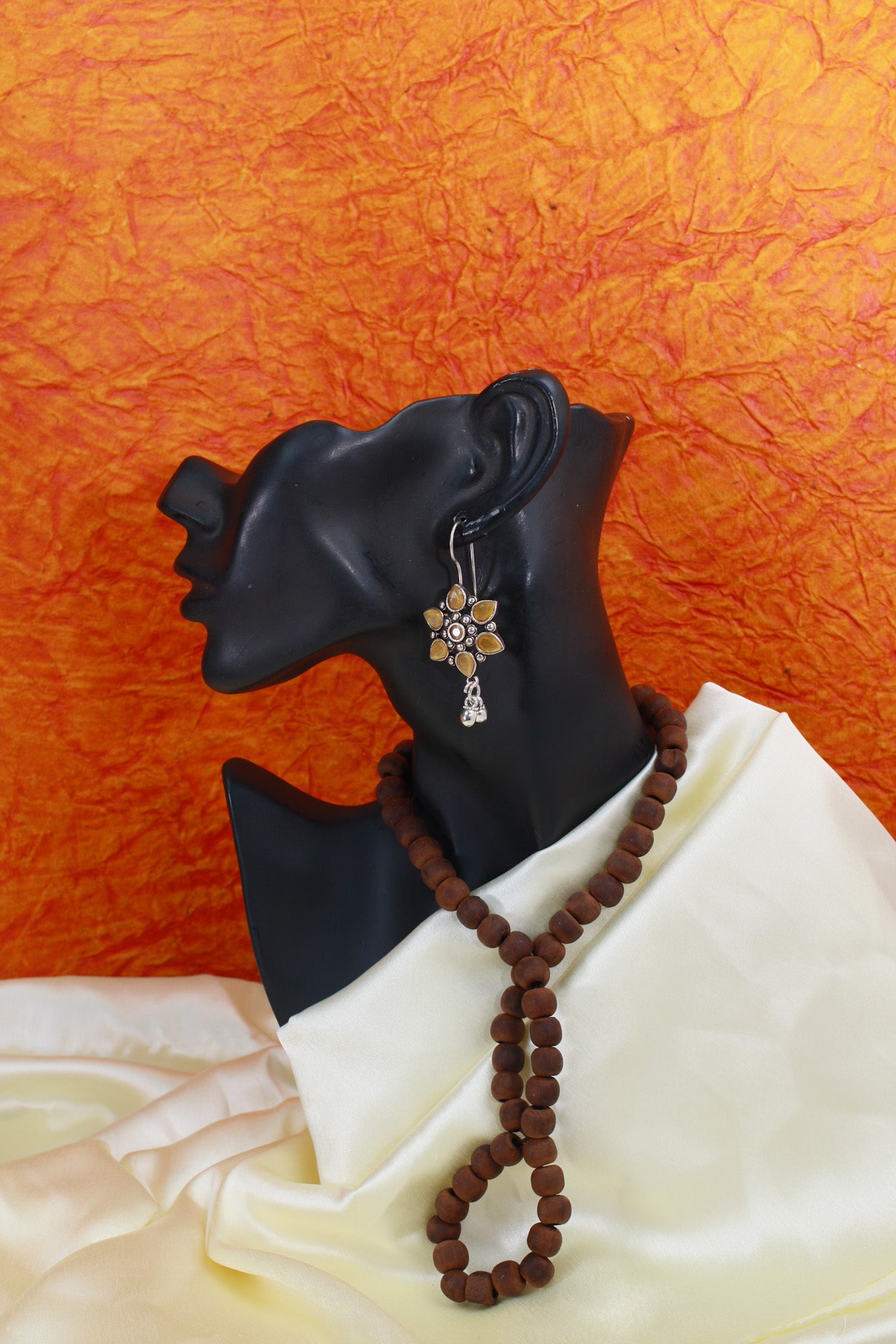 Yellow Monalisa Floral Drop Oxidised German Silver Earrings – Ghungroo Accent