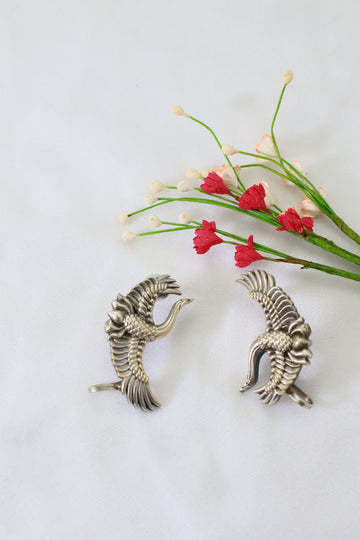 Oxidised German Silver Bird Wing Earrings – Antique Silver Finish