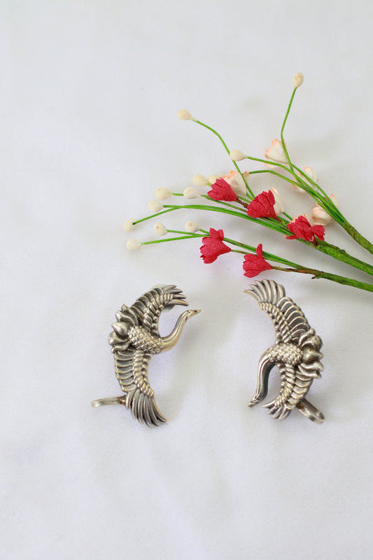 Oxidised German Silver Bird Wing Earrings – Antique Silver Finish