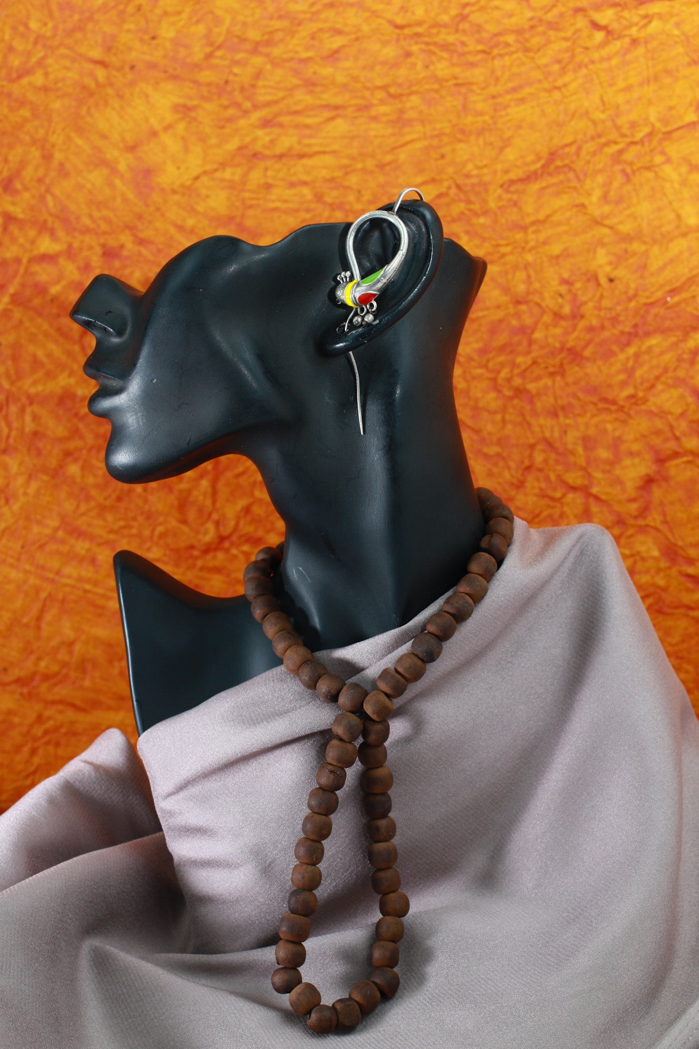 Parrot Design Oxidised Bugadi Earrings with Enamel – German Silver