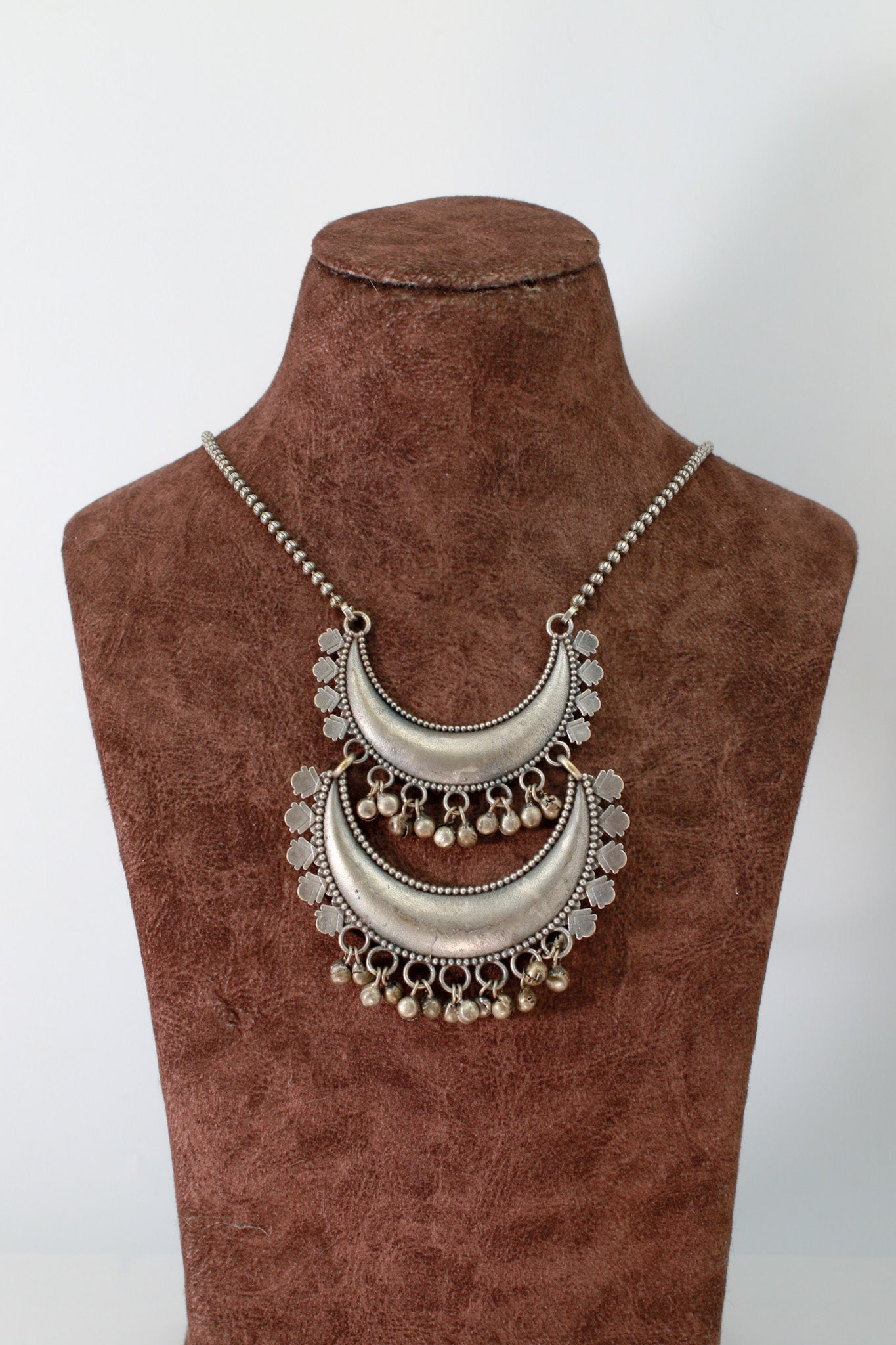 Tribal Double Crescent Pendant | Oxidised German Silver Necklace