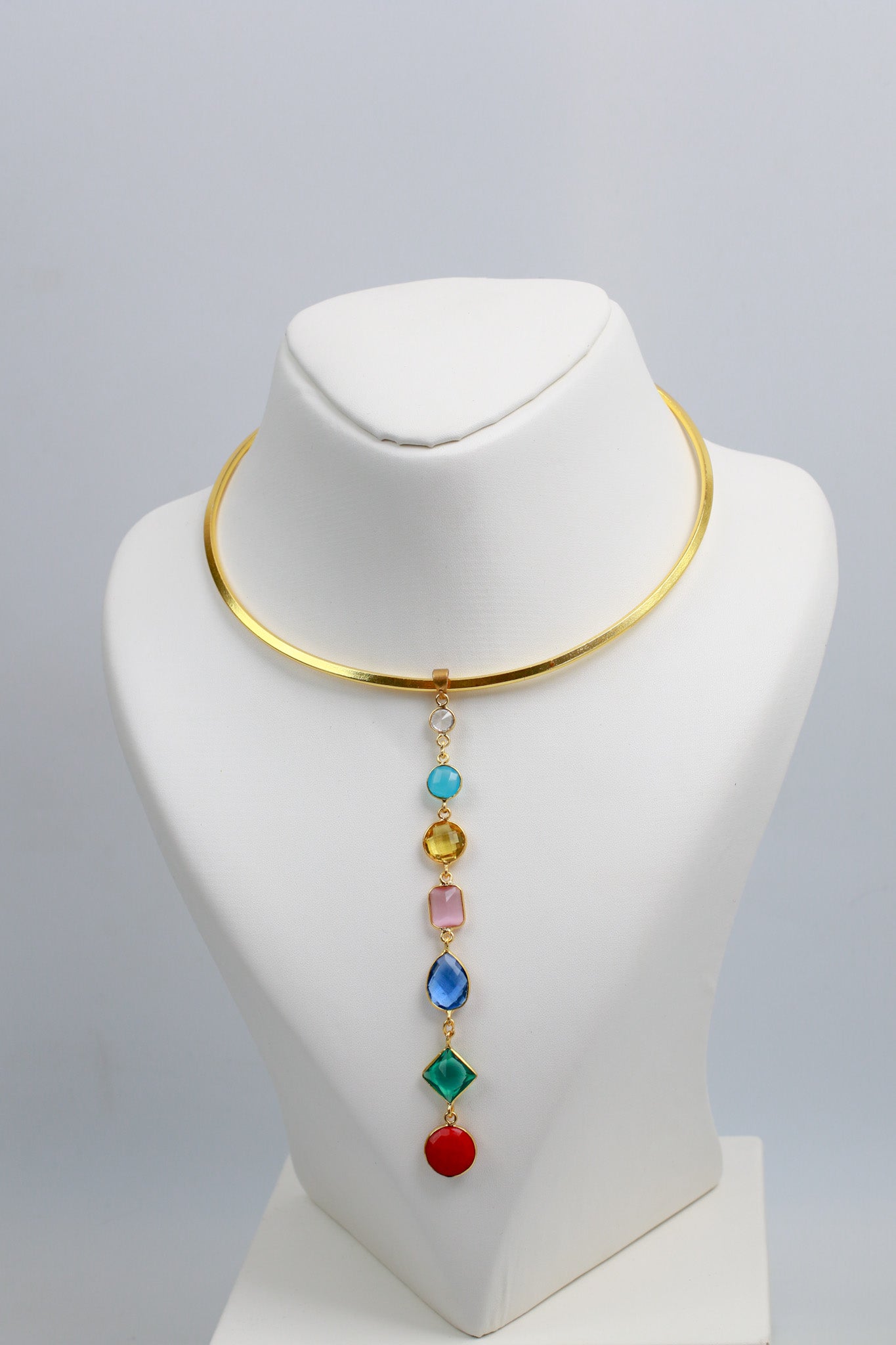 Hansuli Necklace with Multicolor Pendant | Brass Anti Tarnish | Lightweight