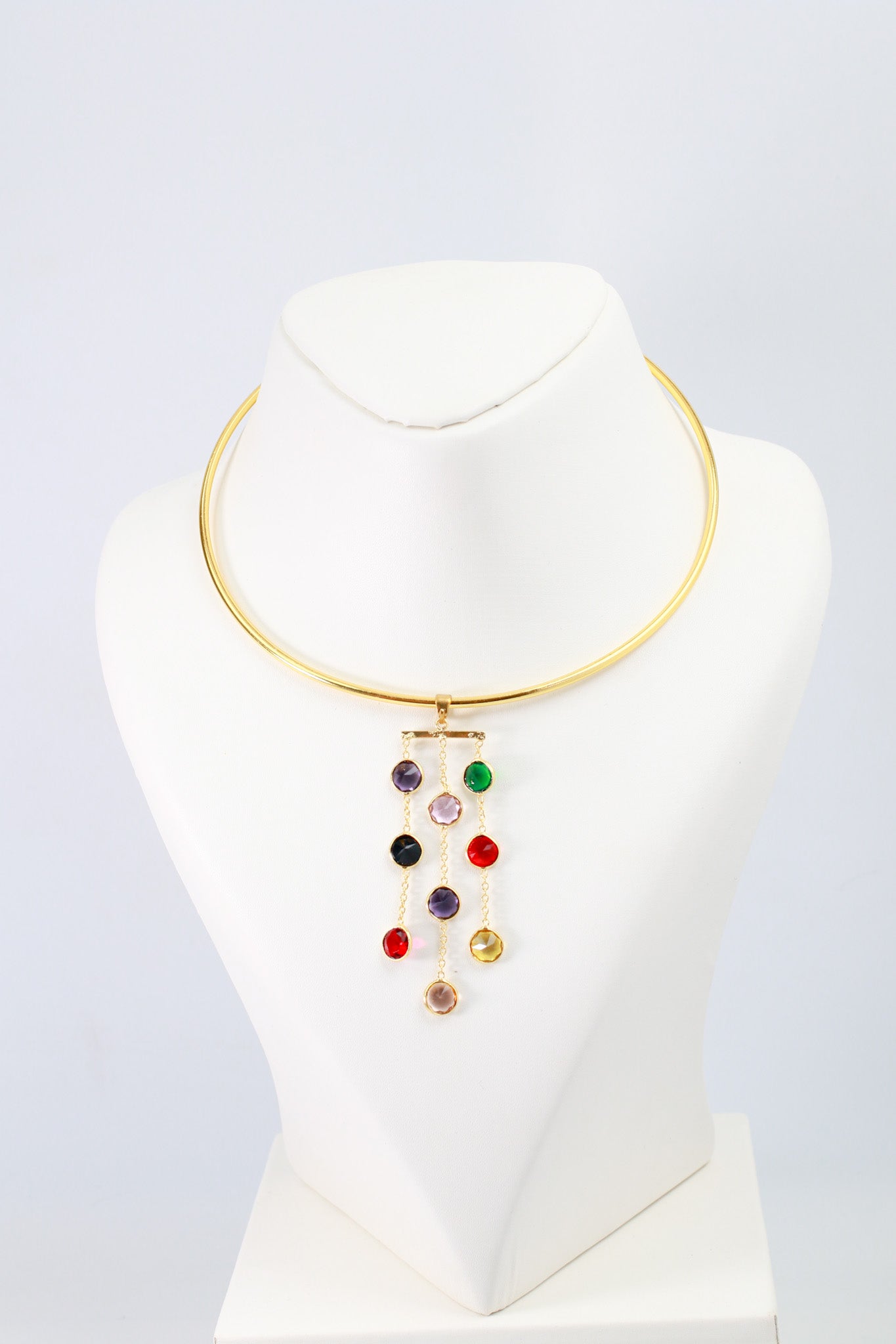Hansuli Necklace with Triple-Chain Gem Pendant | Brass Anti Tarnish | Lightweight