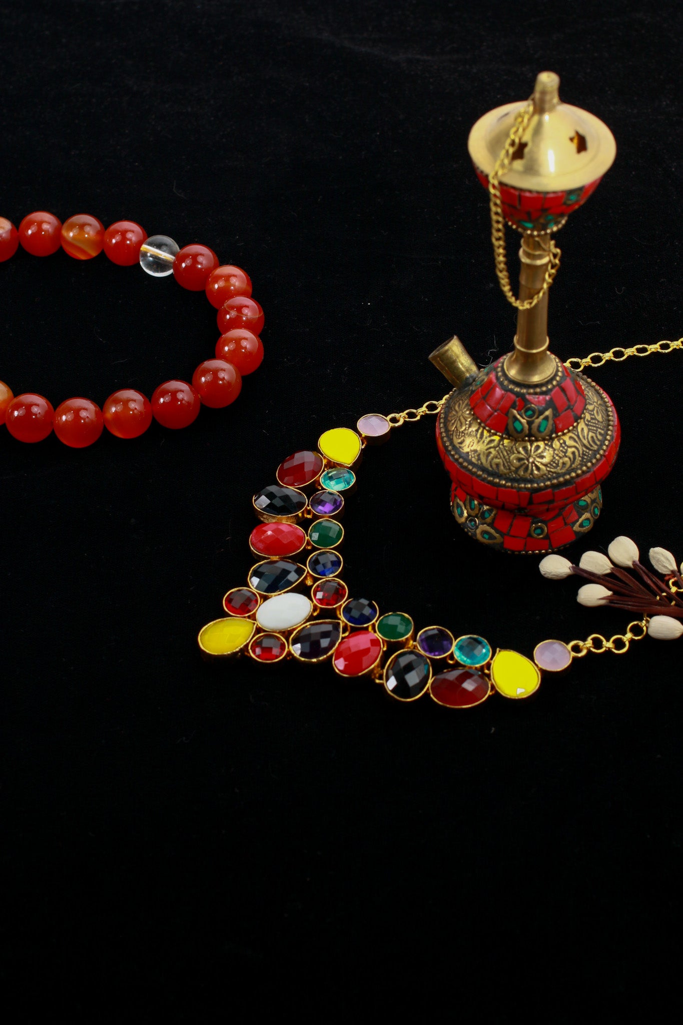 Multicolor Natural Stone Bib Statement Necklace | Brass Anti Tarnish | Lightweight