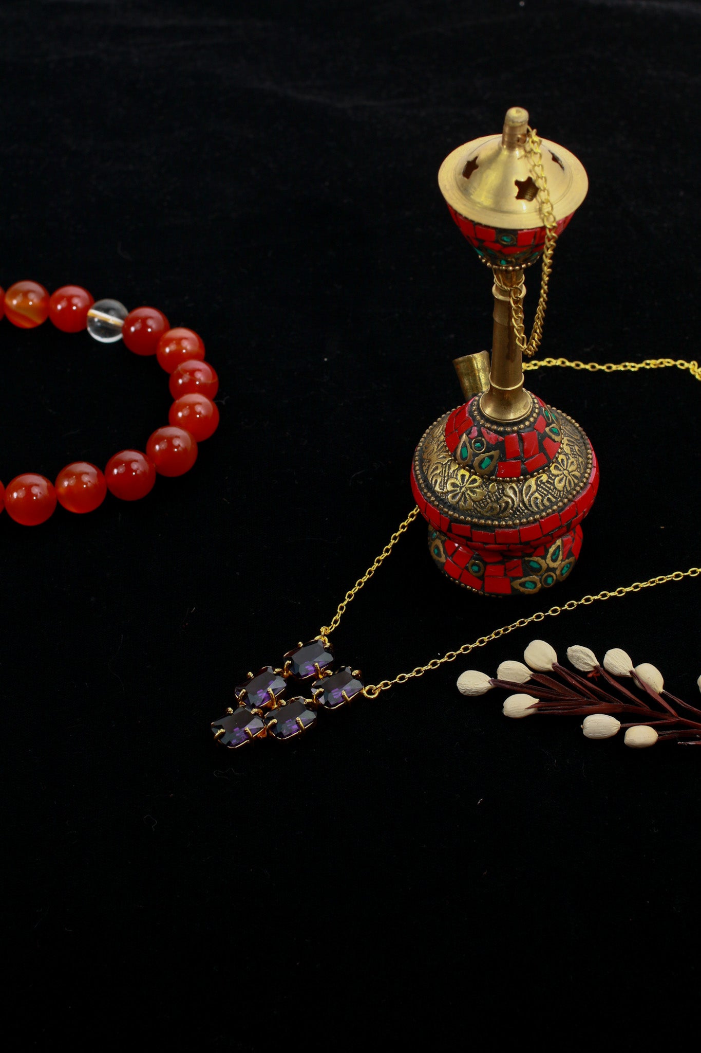 Amethyst Stone Cluster Pendant Necklace | Gold-Plated Brass, Anti-Tarnish