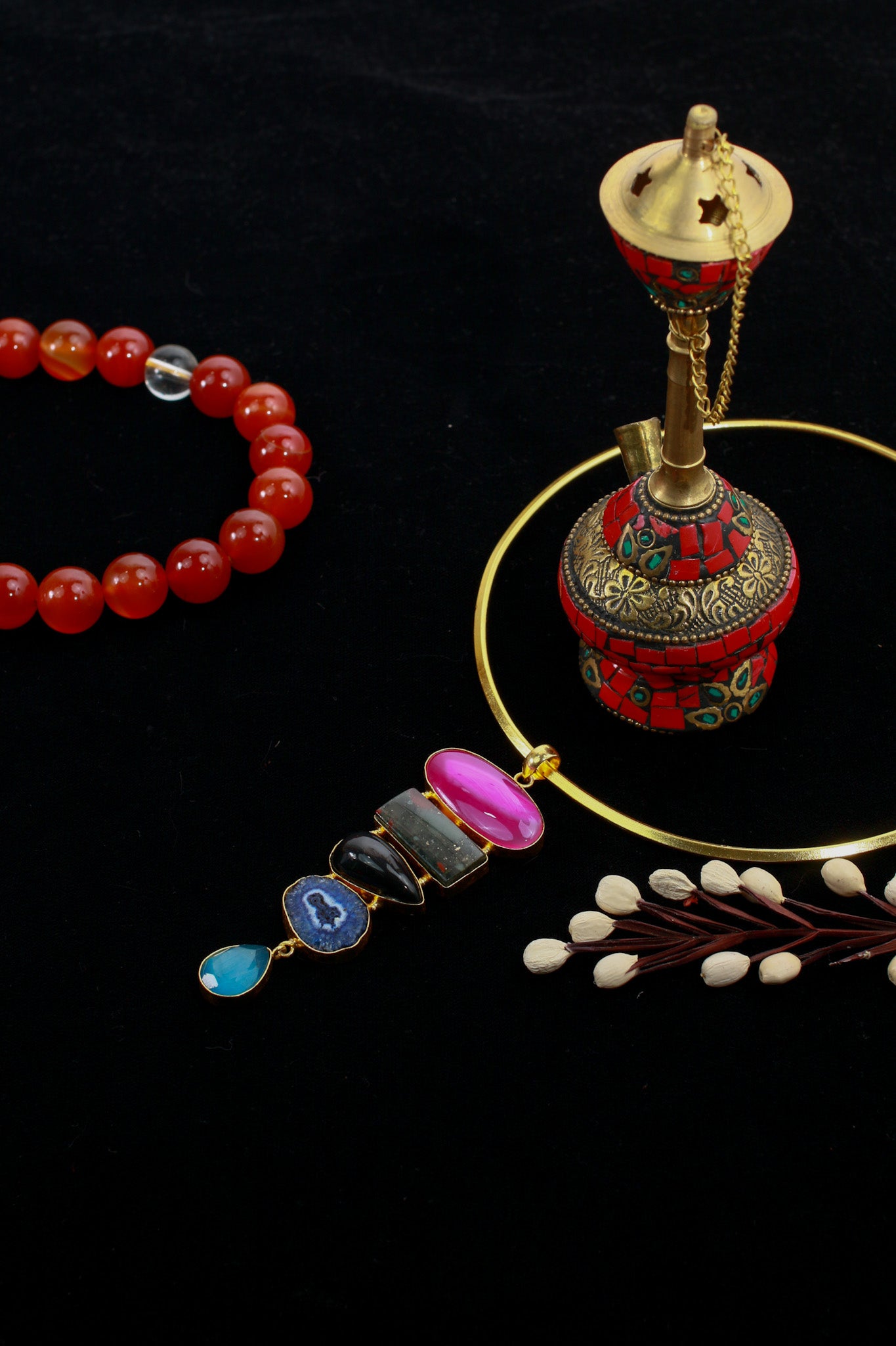 Layered Multistone Hansuli Necklace | Brass Anti Tarnish | Lightweight