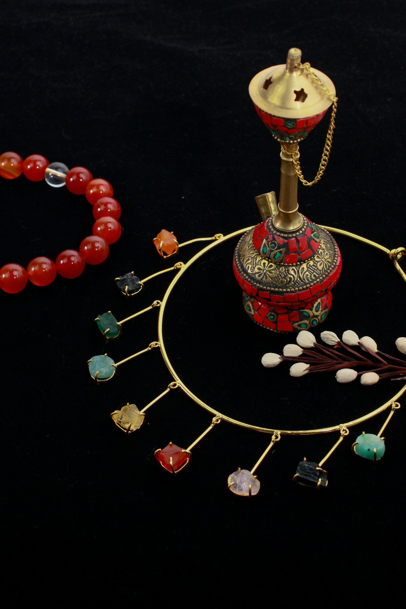 Hansuli Style Necklace with Natural Stones | Brass Anti Tarnish | Lightweight