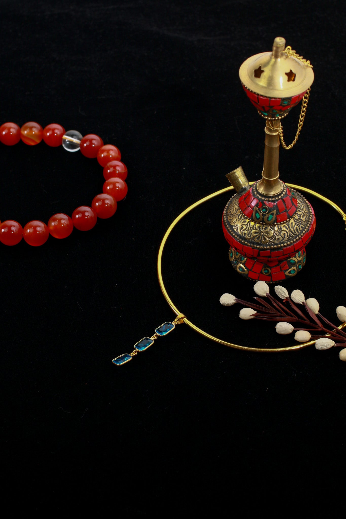 Hansuli Necklace with Triple Blue Rectangle Pendant | Brass Anti Tarnish | Lightweight