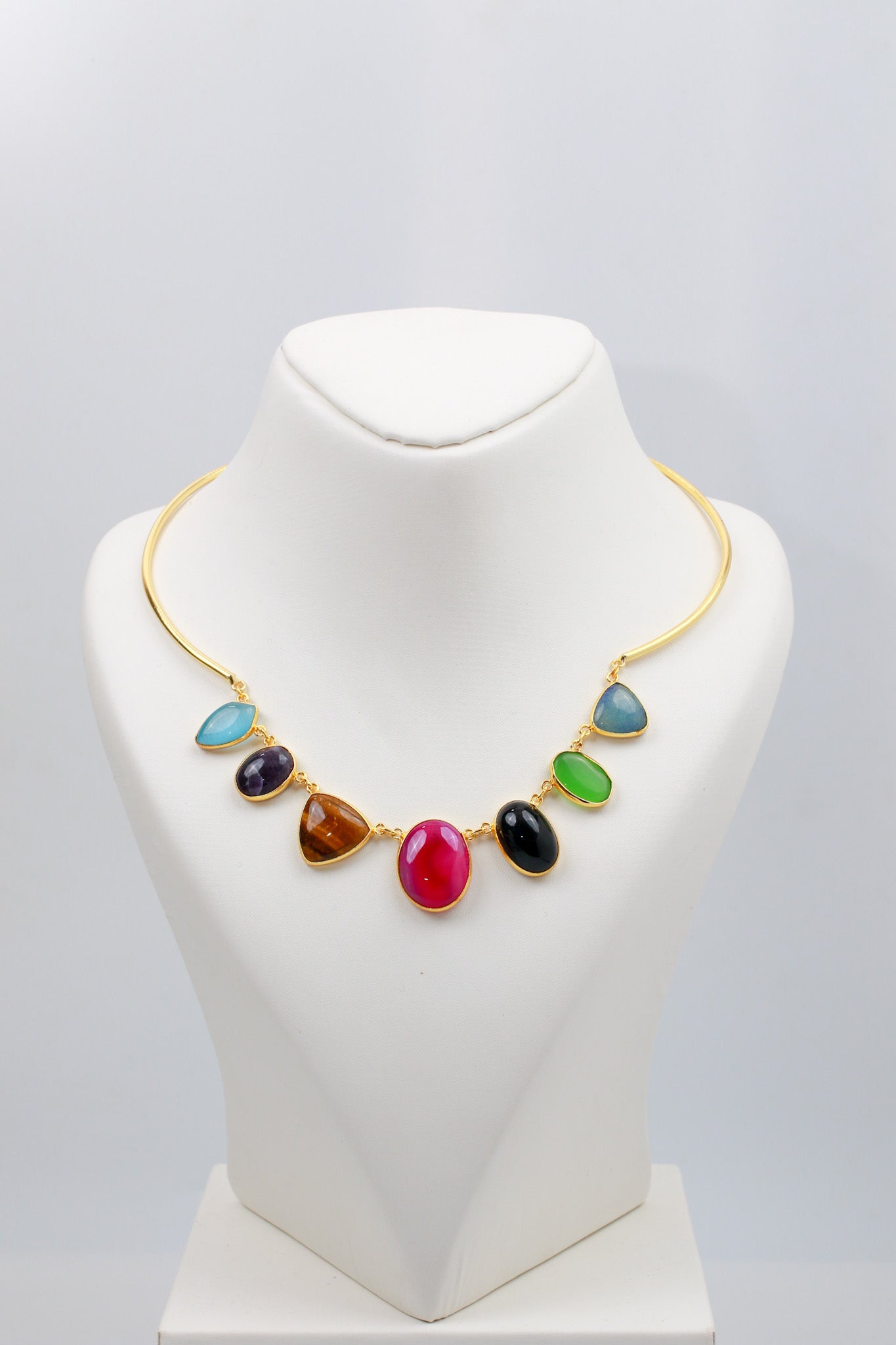 Multicolor Natural Stone Necklace | Brass Anti Tarnish | Lightweight