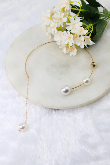 Gold Plated Hansli Designer Necklace with Pearls | Minimal Open‑Collar Design | Anti‑Tarnish