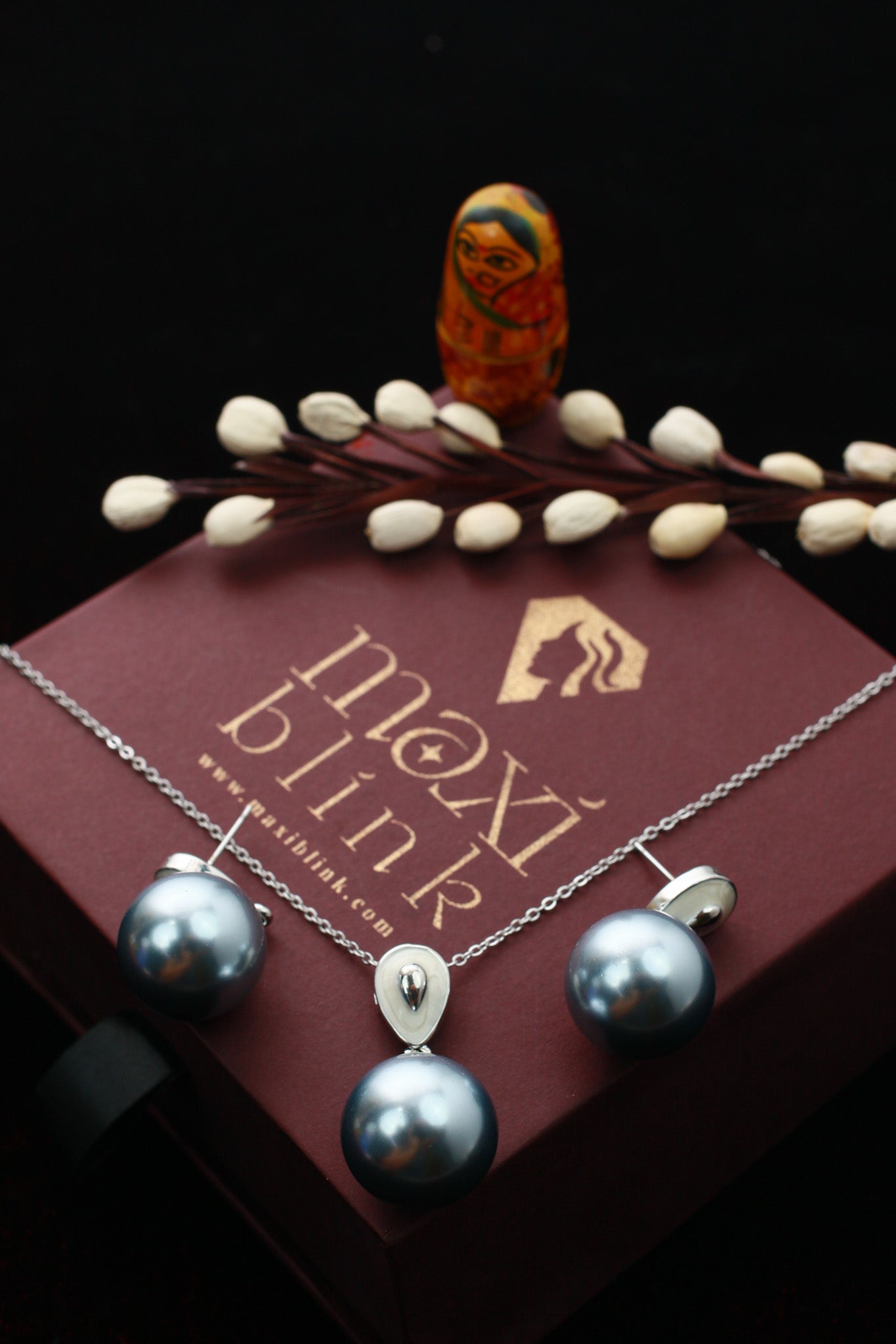 Silver Pearl Pendant Set - Elegant Blue Grey Pearl Jewelry | Luxury Anti Tarnish Coating