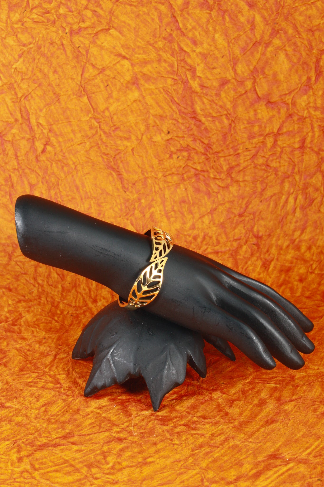 Anti-Tarnish Gold Open Leaf Cuff Bracelet – Stainless Steel Cutout Design