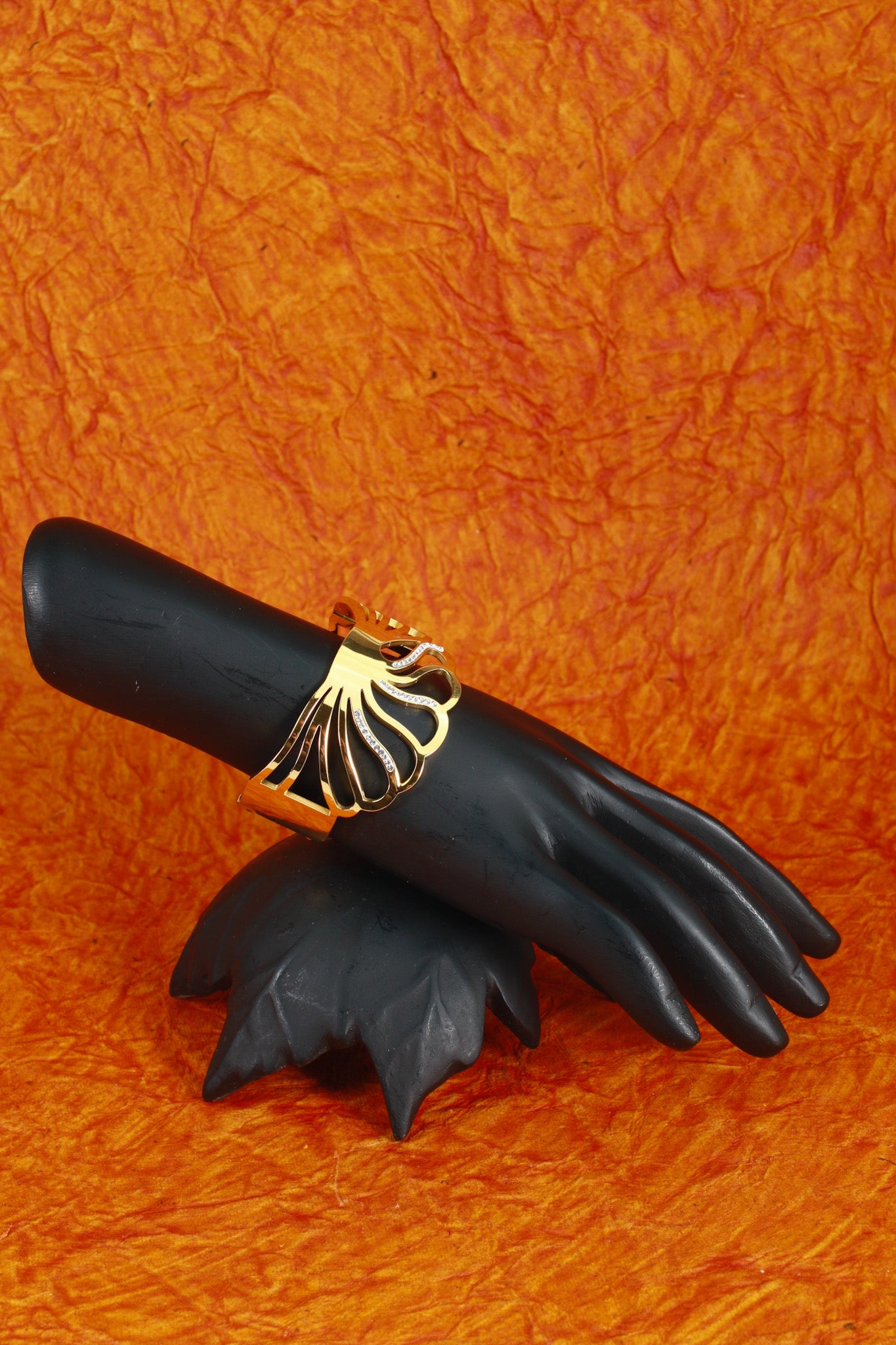 Anti-Tarnish Gold Radiant Petal Cuff Bracelet – Openwork CZ Accent Design