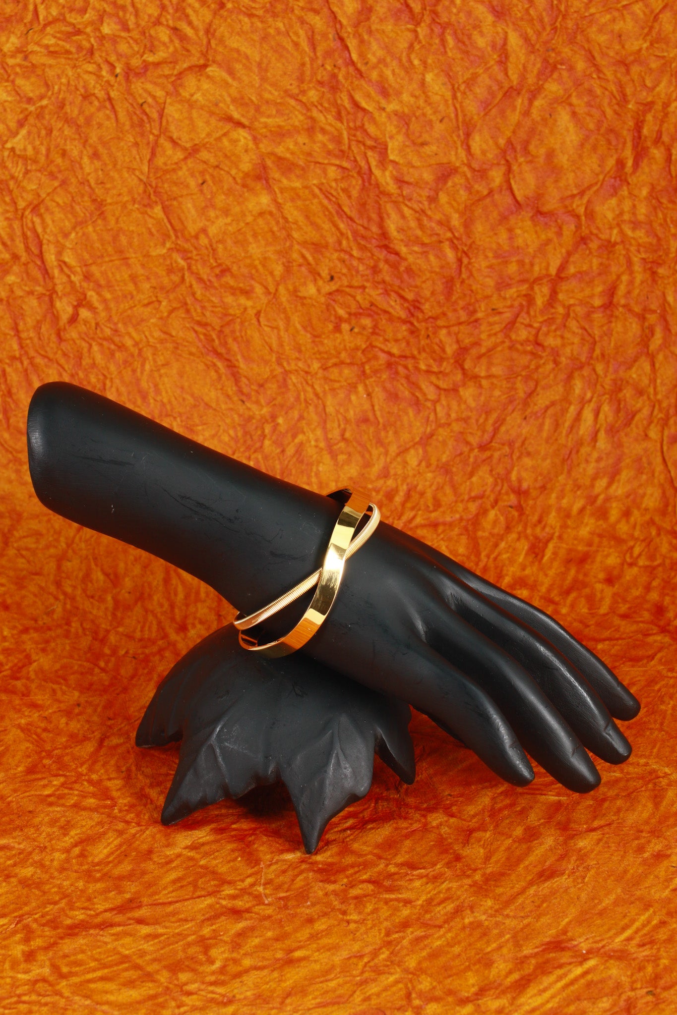 Anti-Tarnish Stainless Steel Bracelet — Gold Double-Strand Textured Cuff