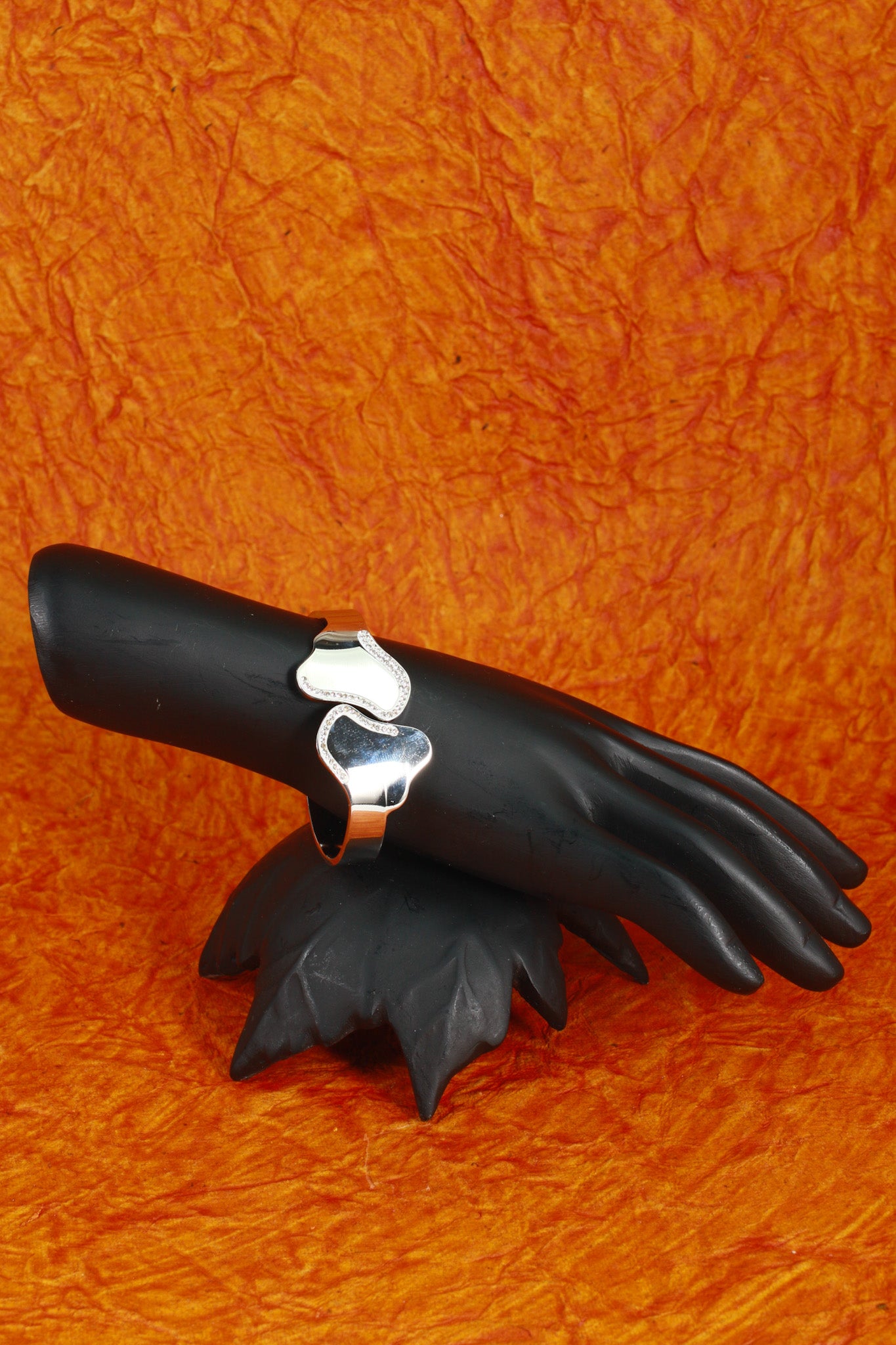 Anti-Tarnish Stainless Steel Bracelet — Silver Sculpted Wave Cuff