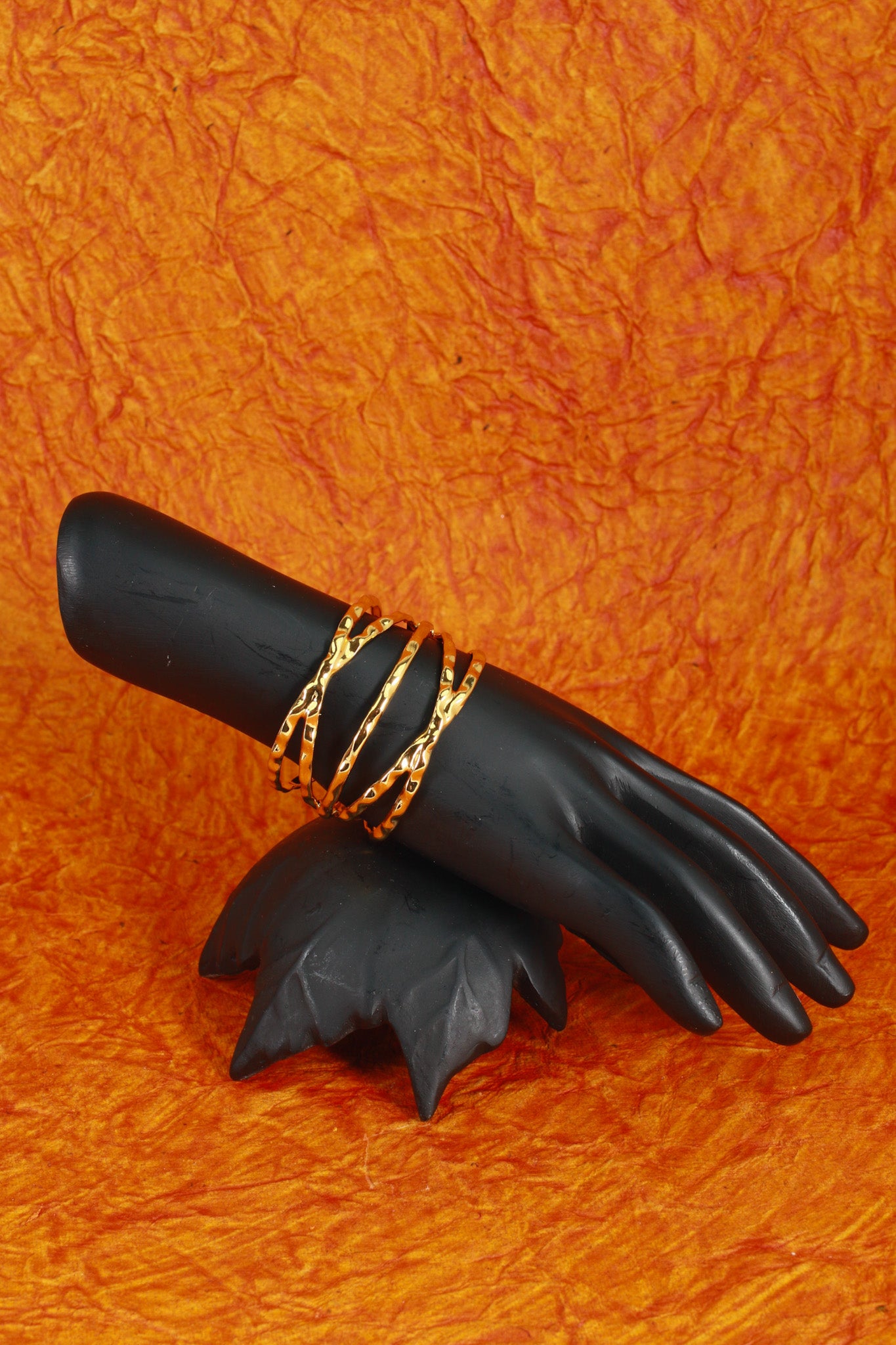 Anti-Tarnish Gold Hammered Multi-Band Cuff Bracelet – Sculptural Stainless Steel