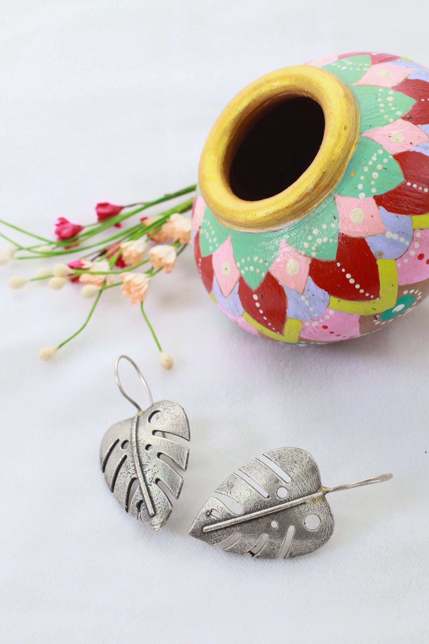 Leaf Cutwork Oxidised German Silver Earrings | Monstera Inspired Boho Earrings