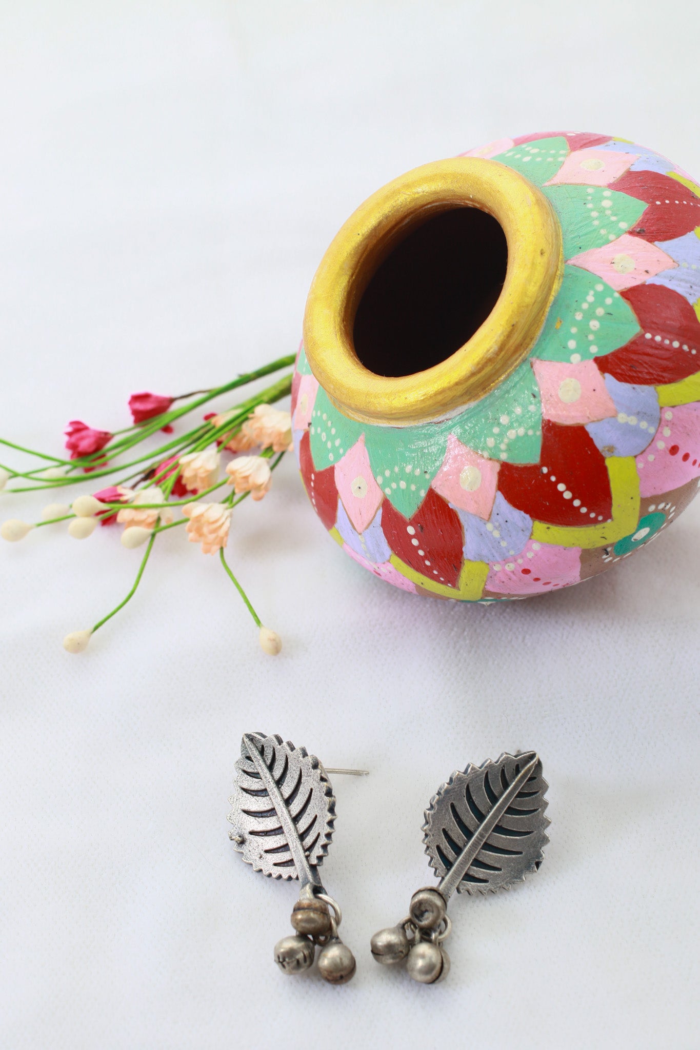 Leaf Dangling Oxidised German Silver Earrings | Antique Finish Ethnic Earrings