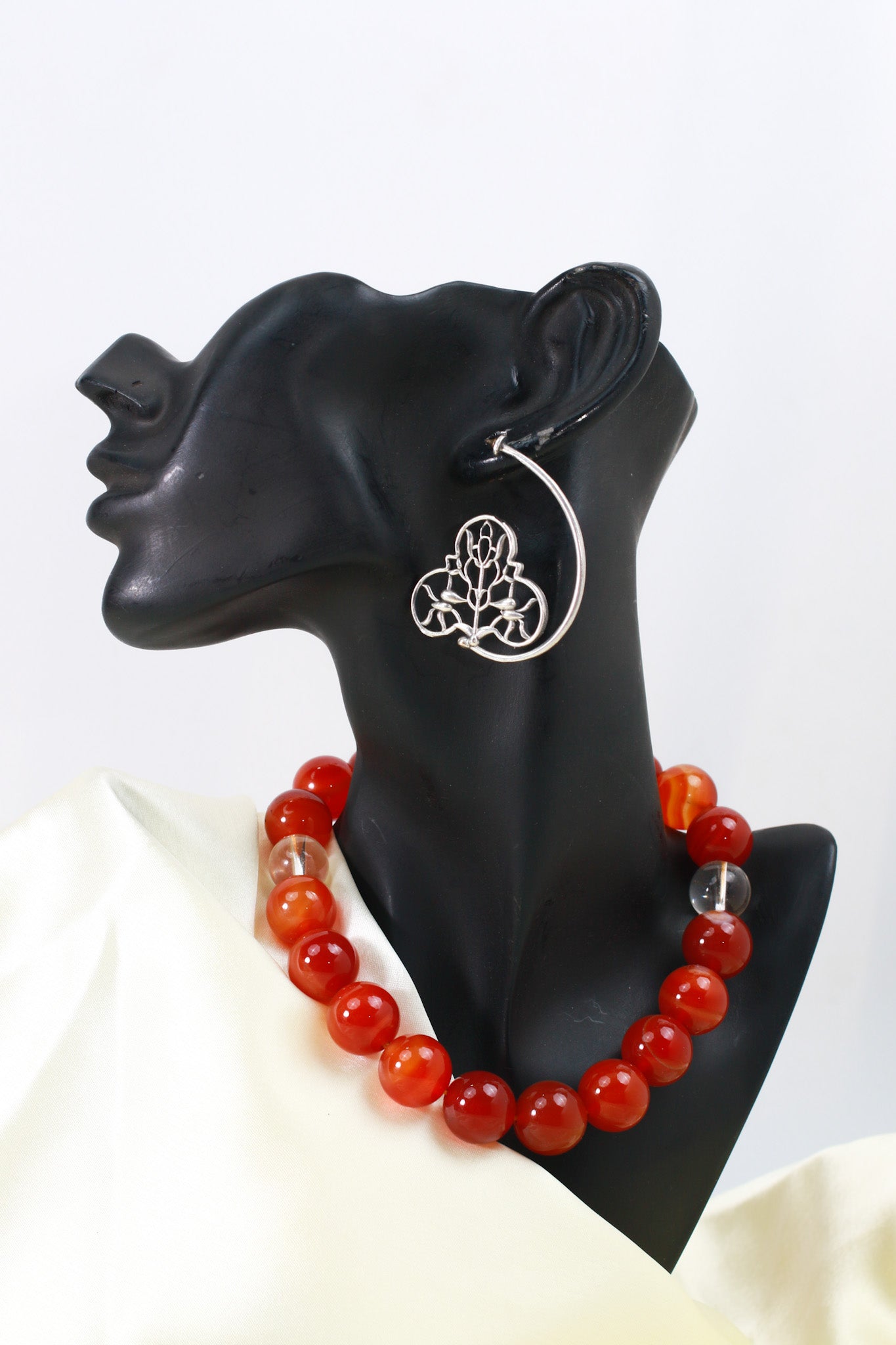 Floral Filigree Crescent Oxidised German Silver Earrings | Artistic Antique Statement Earrings