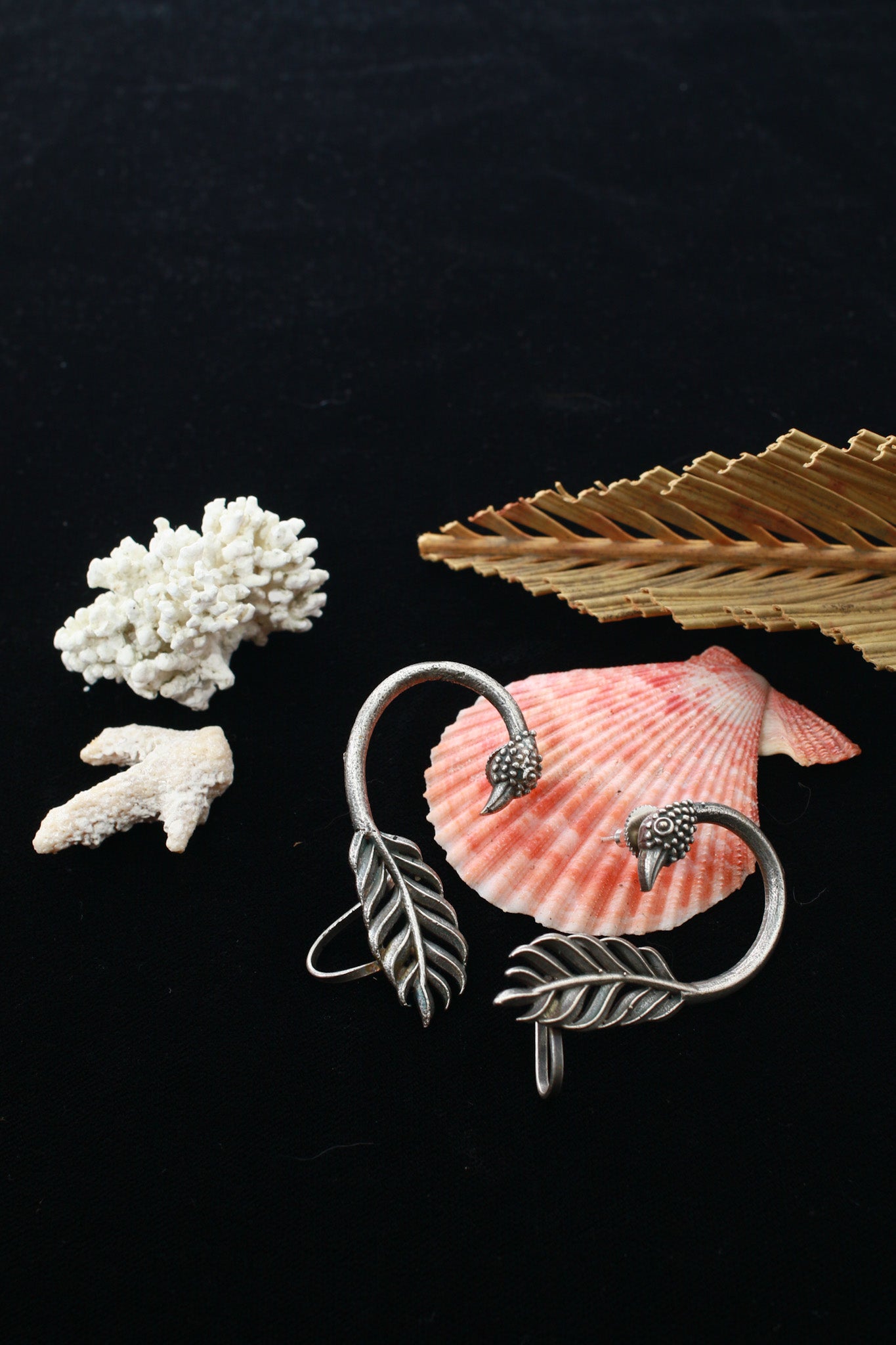 Bird & Feather Oxidised German Silver Ear Cuff | Artistic Boho Ear Wrap