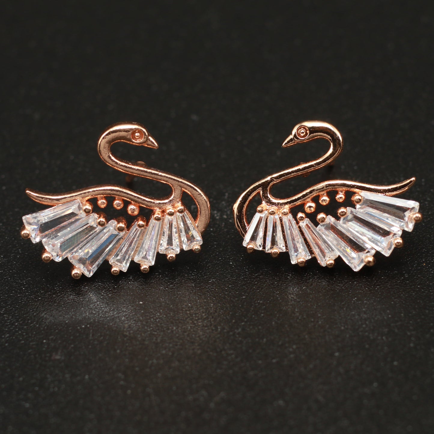 Swan Shaped CZ Stud Earrings