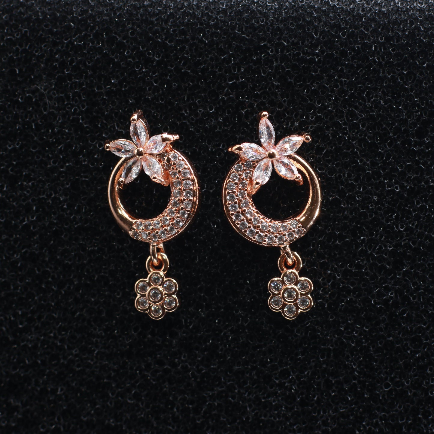 Floral Crescent Earrings with Hanging Flower