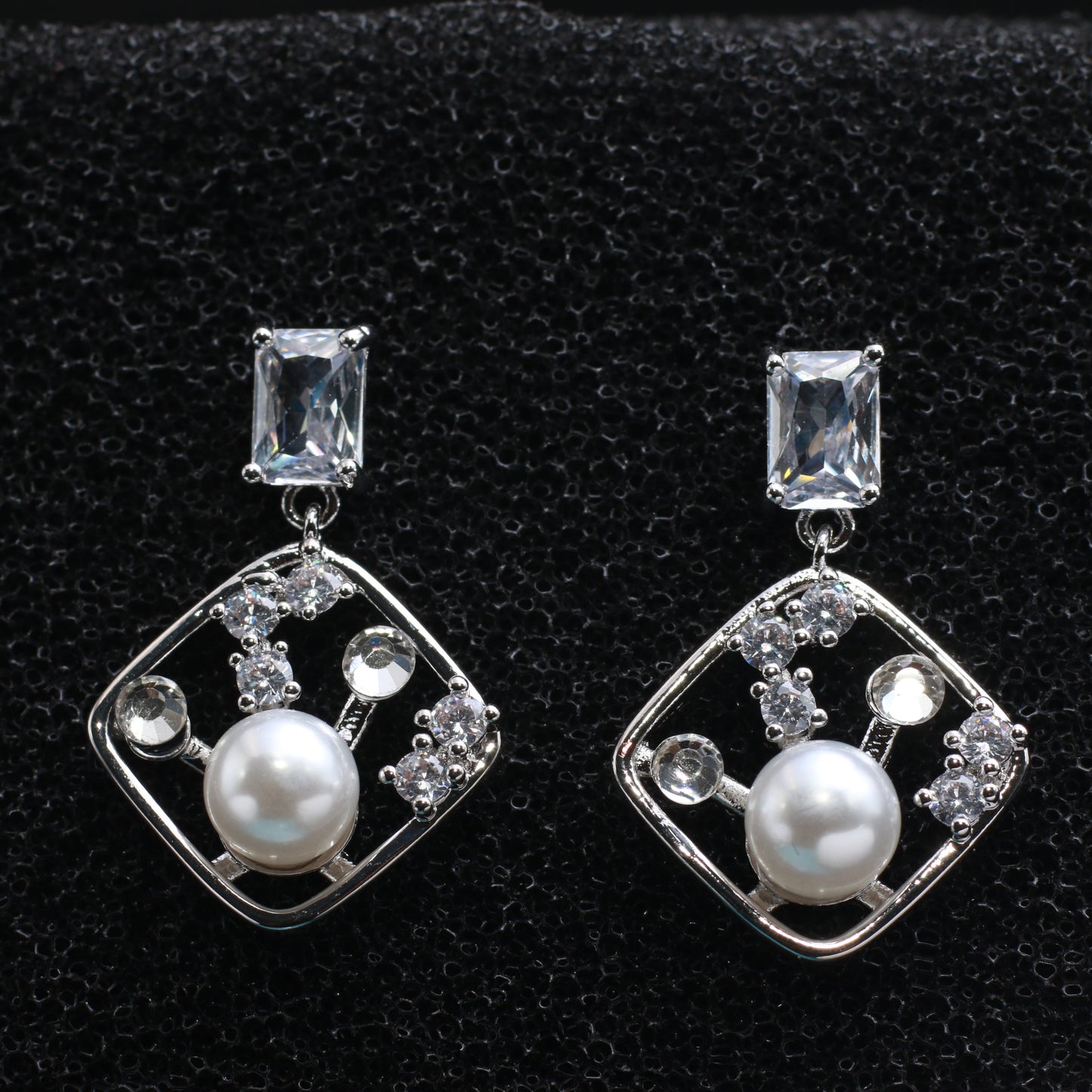 Pearl & Diamond Square Dangle Earrings