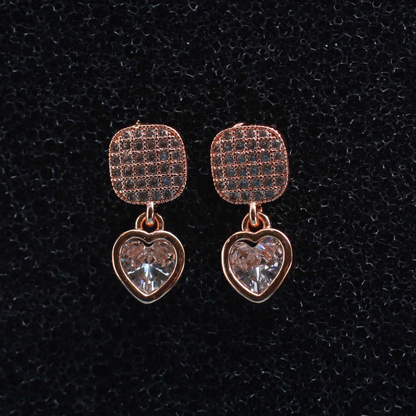 Heart Drop Studs with Crystal Center