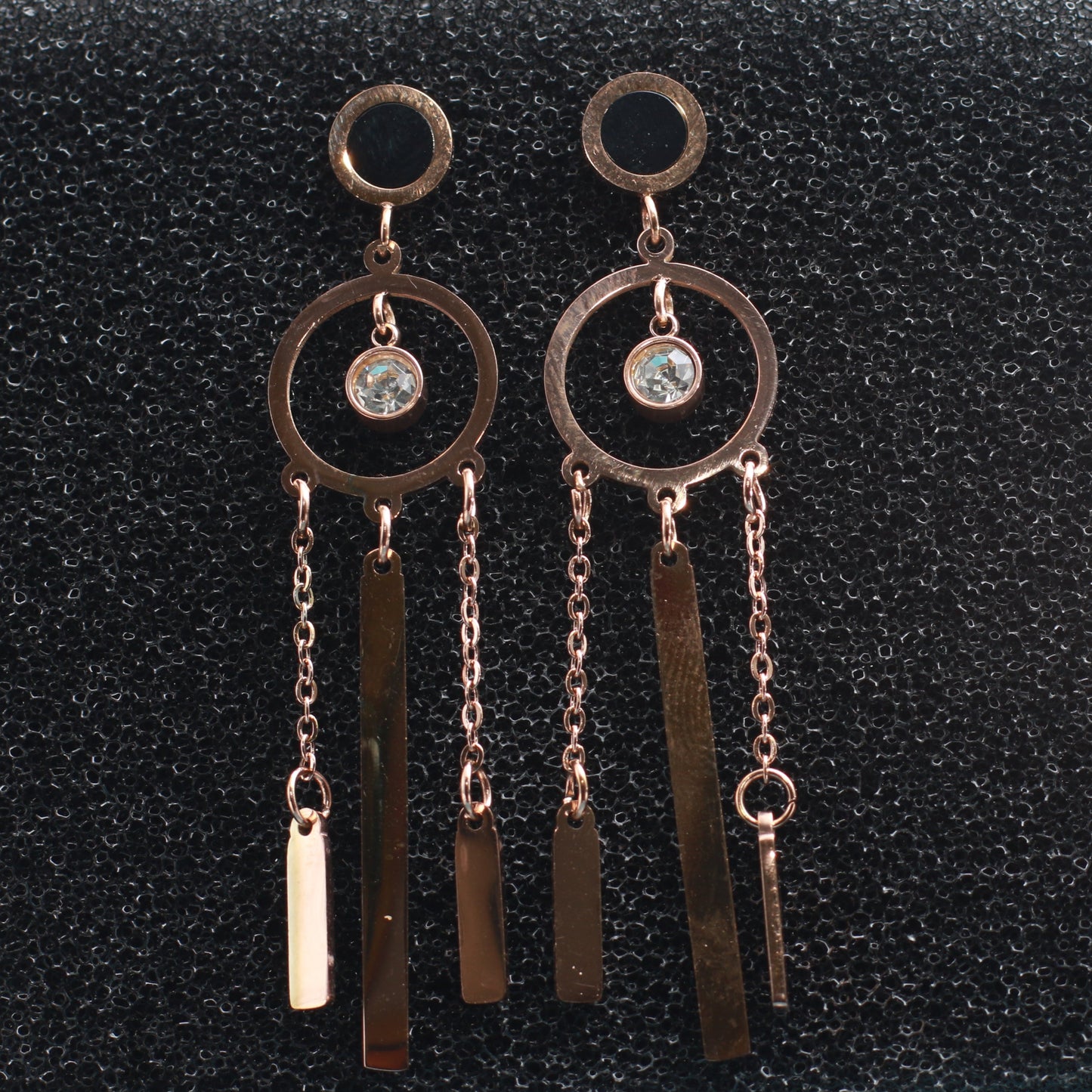 Rose Gold Boho Geometric Drop Earrings with Chains