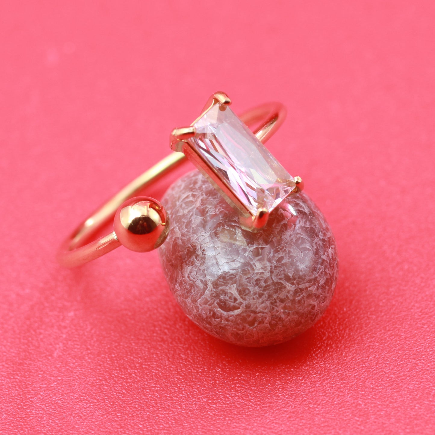 Asymmetrical Stone & Sphere Open Ring