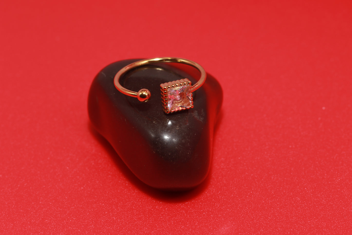 Elegant Open Band Gold Ring with Crystal Clear Baguette Stone