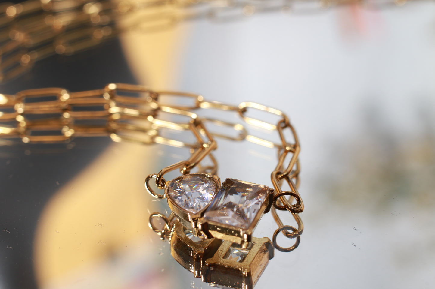 Elegant Gold Chain Pendant with White Crystal Charm