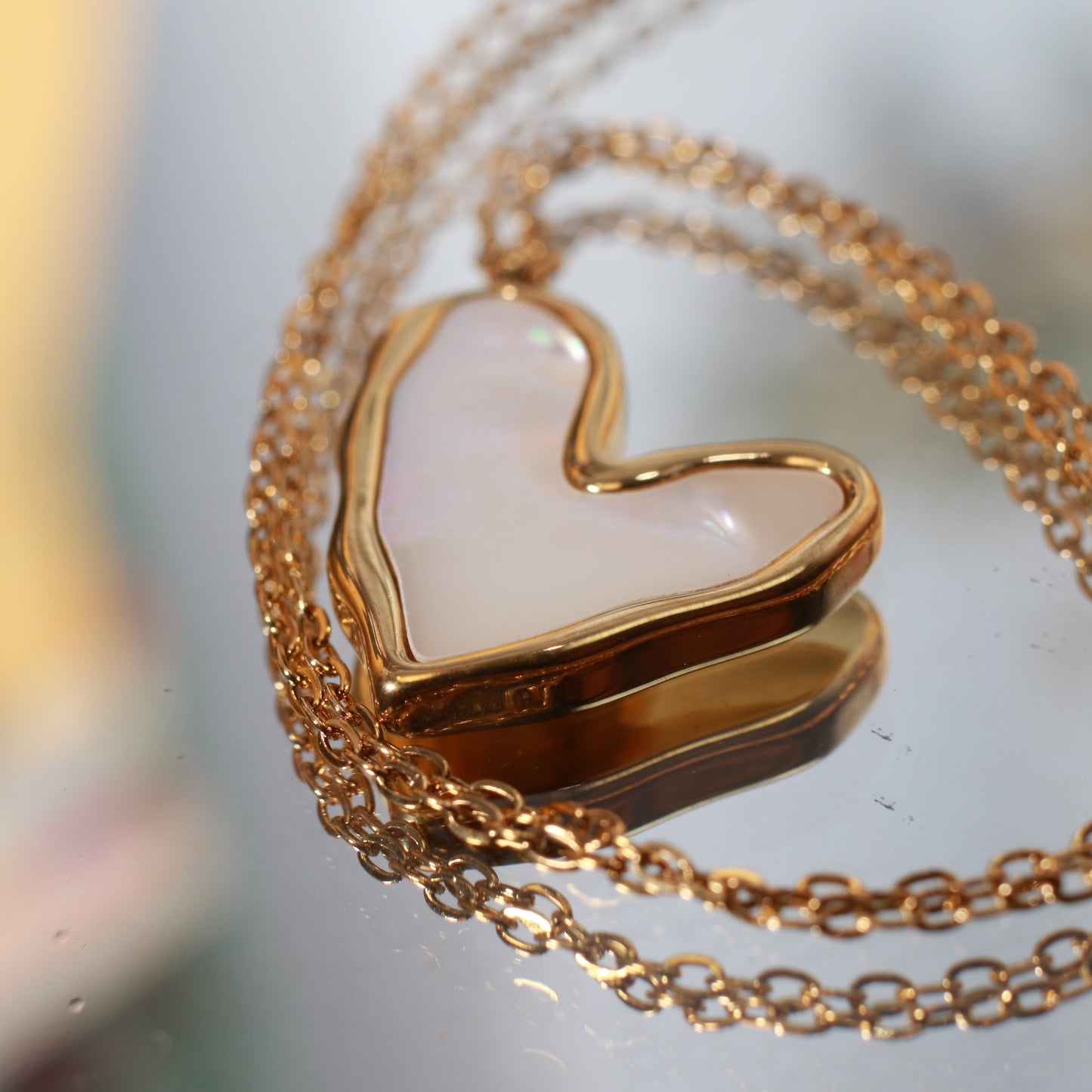 Mother of Pearl Heart Pendant in Gold Finish