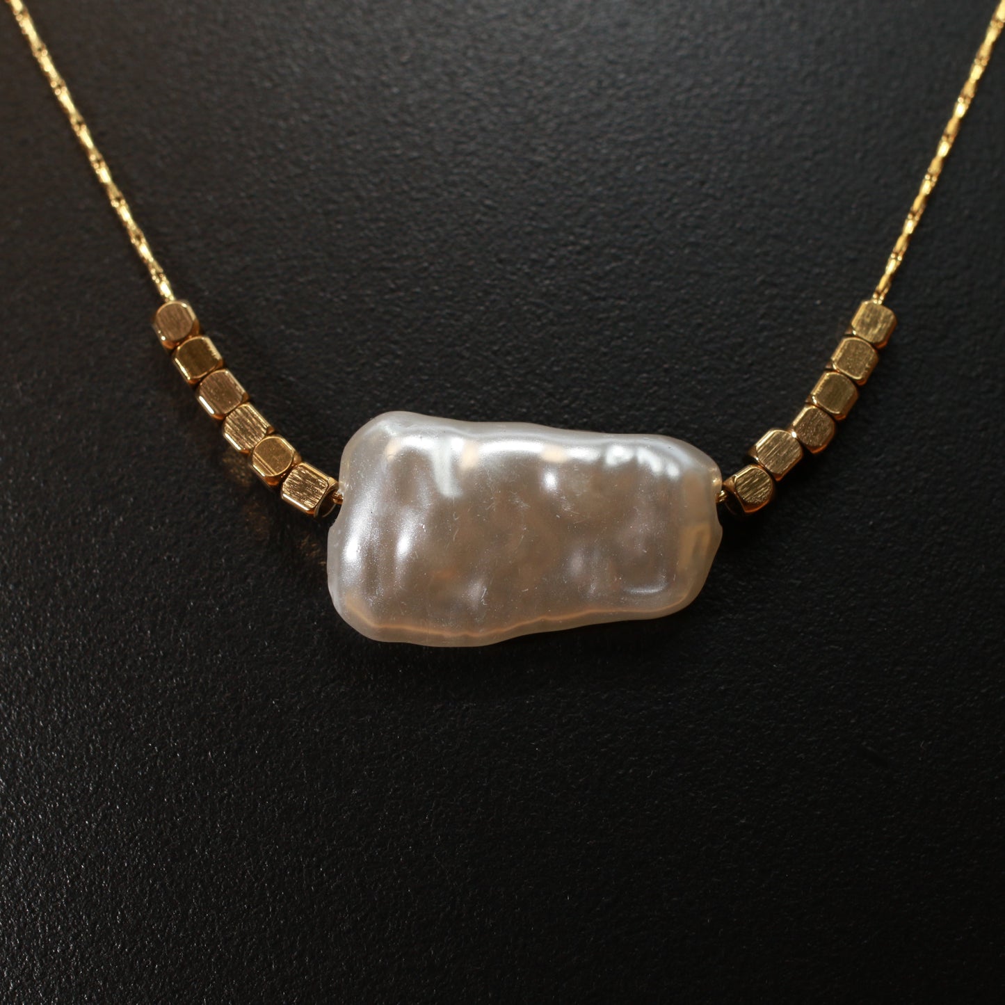 Modern Baroque Pearl Pendant with Box Bead Chain