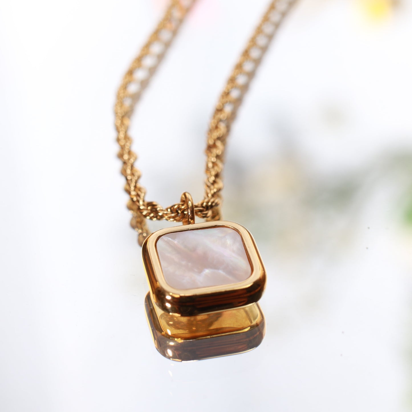 Classic Gold-Plated Pendant with Square Mother of Pearl