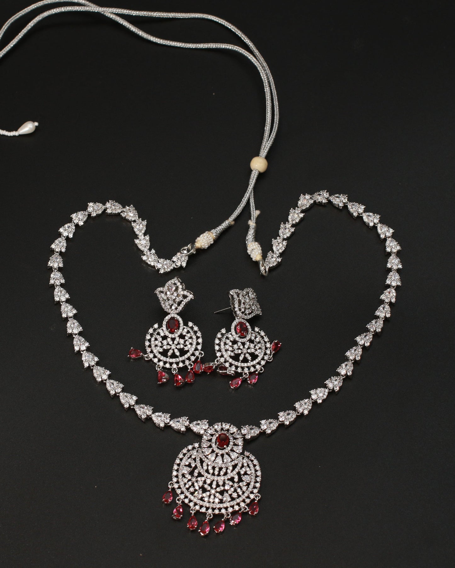 Ruby Chandelier Bridal AD Necklace Set