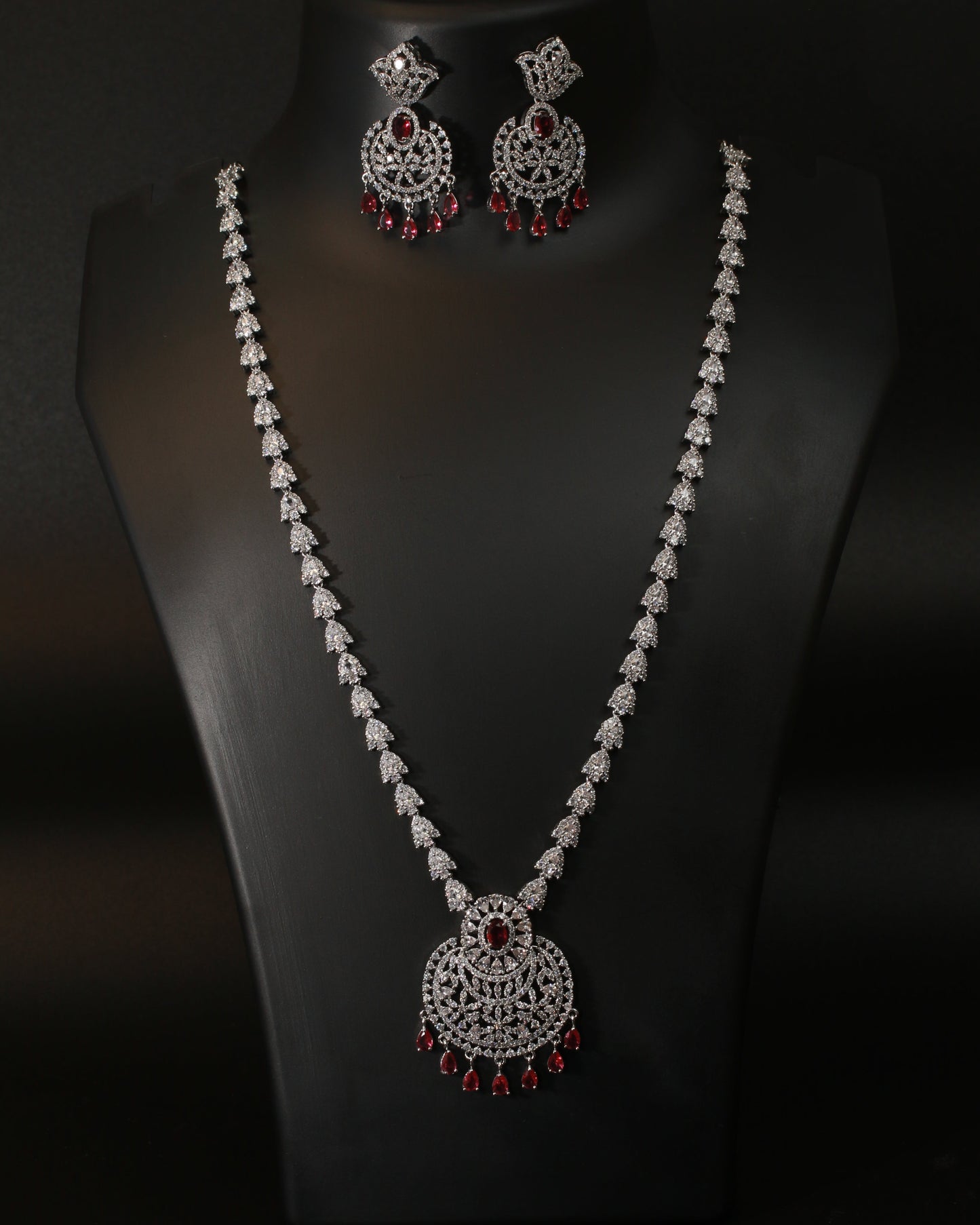 Ruby Chandelier Bridal AD Necklace Set