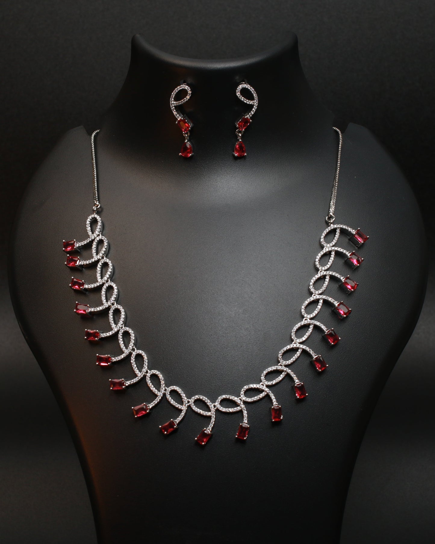 Ruby Loop Cascade AD Necklace Set