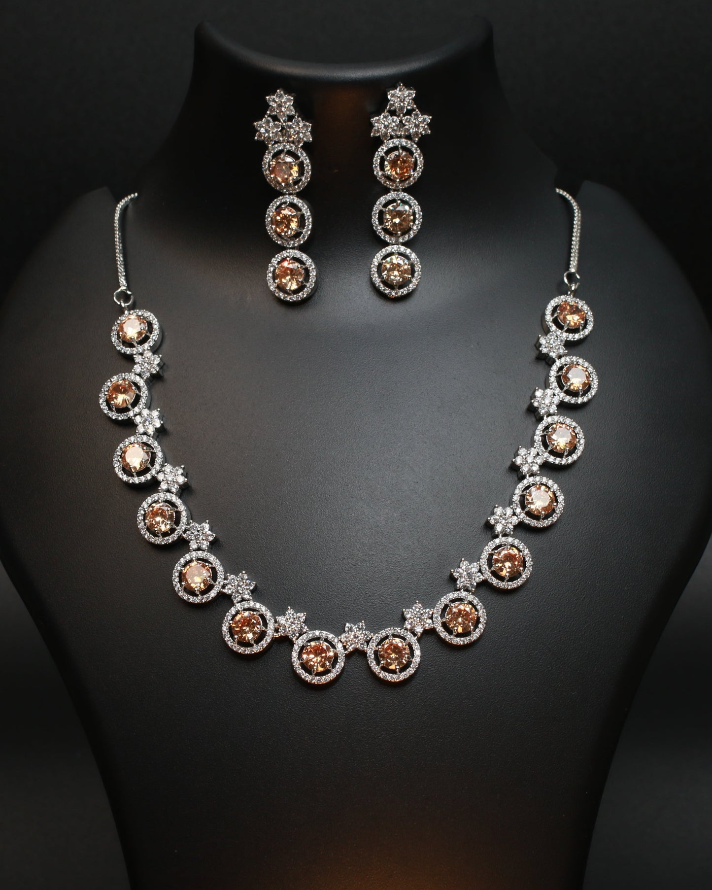 Sunlit Citrine Halo Necklace Set