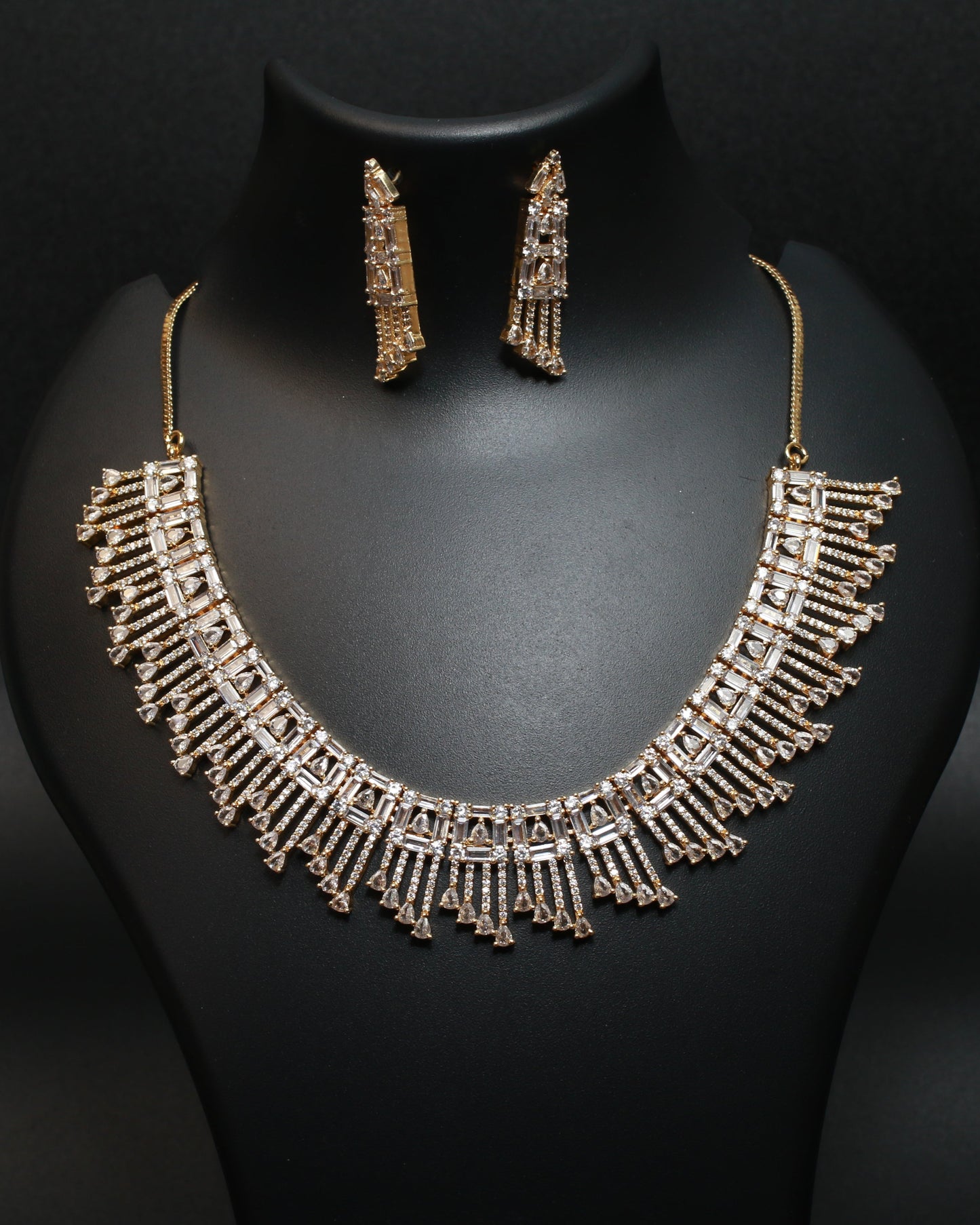Golden Cascade Art Deco Necklace Set