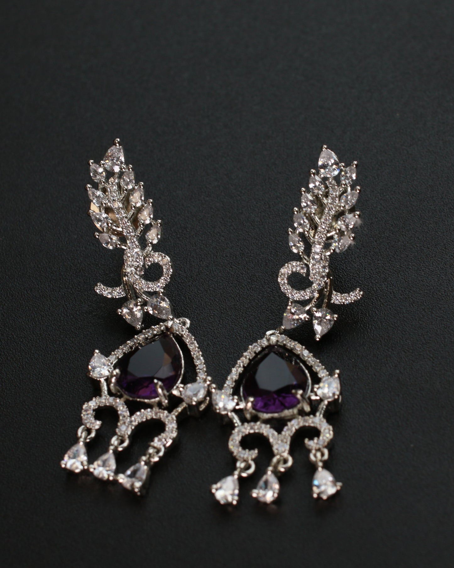 Vintage Scroll Drop Earrings with Purple Stones