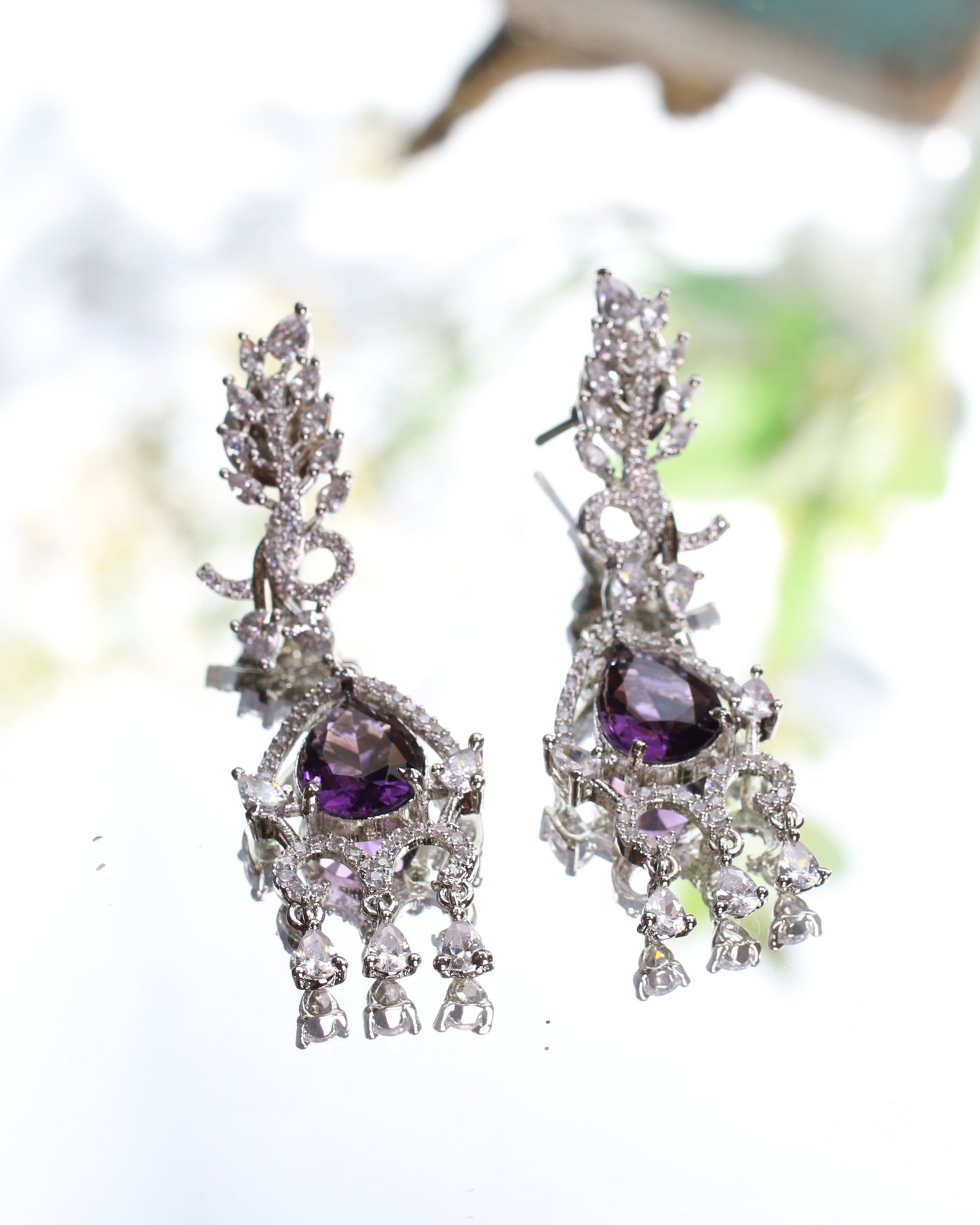 Vintage Scroll Drop Earrings with Purple Stones