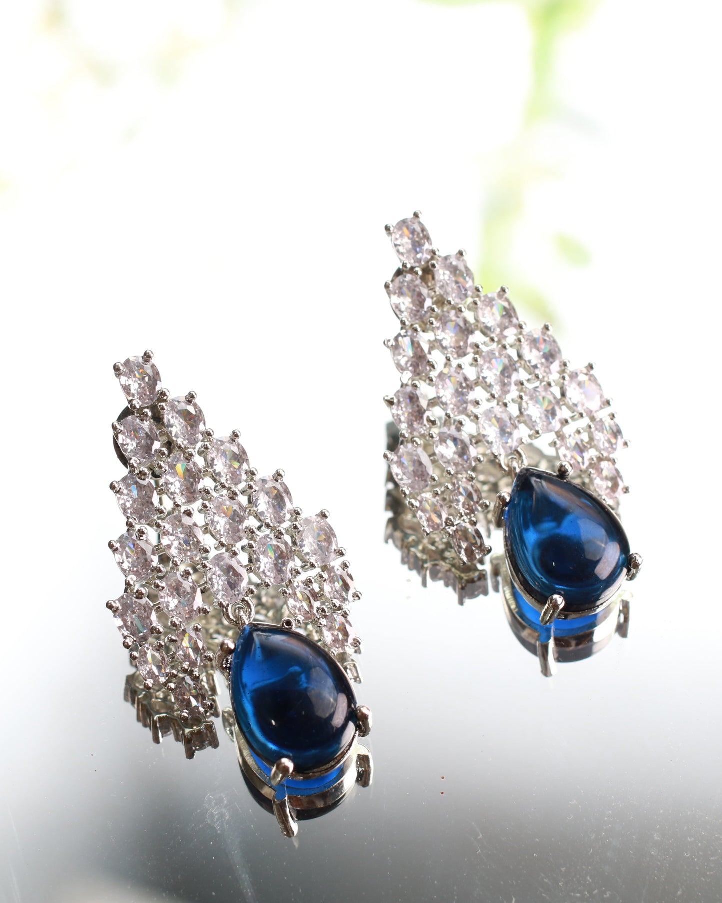 Chandelier Silver Earrings with Black Drop