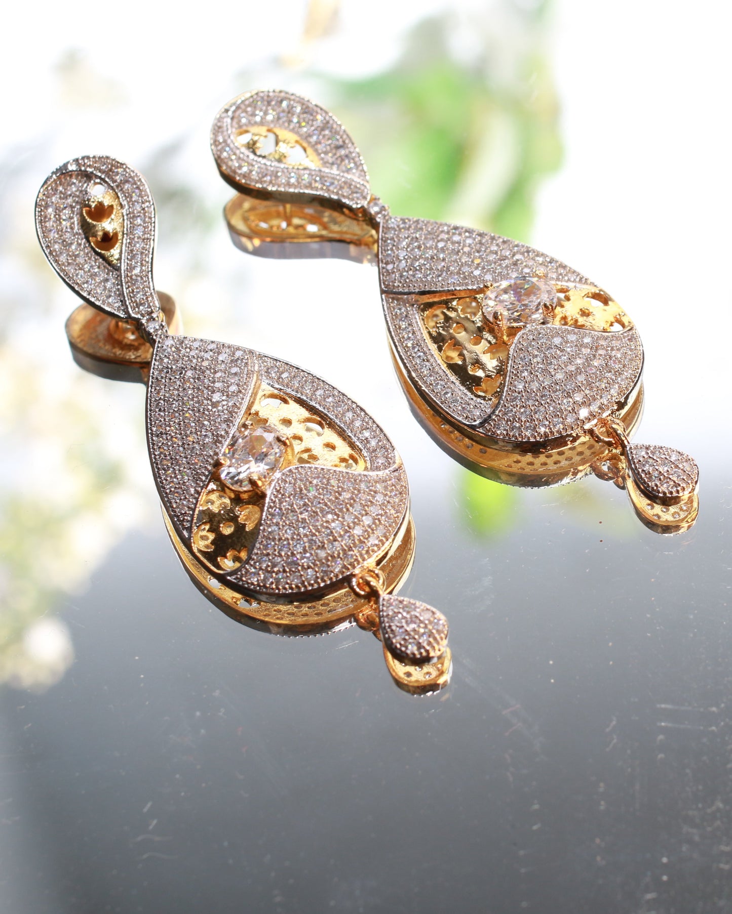 Dual-Tone Enamel & CZ Dangler Earrings