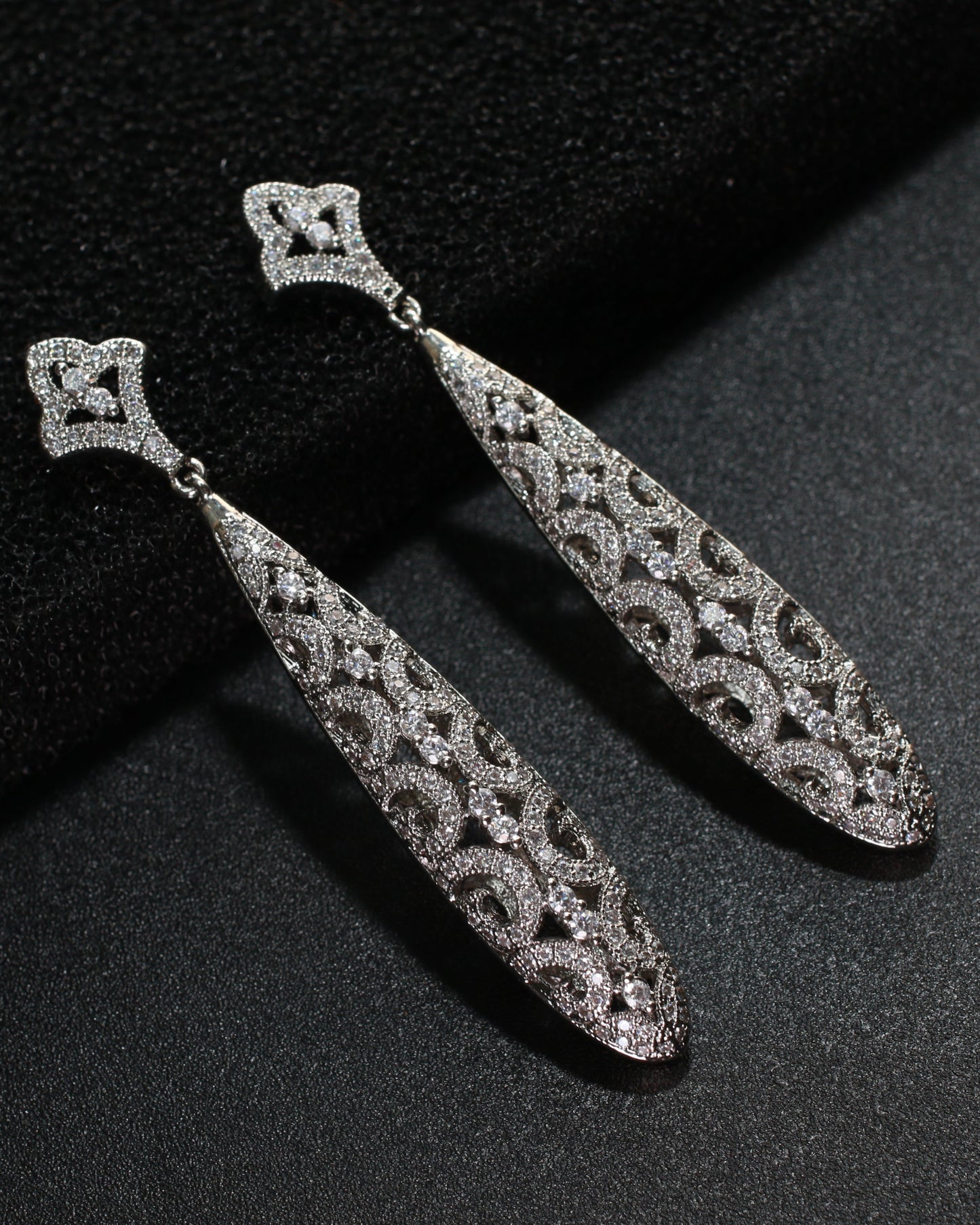 Silver Textured Long Drop Earrings