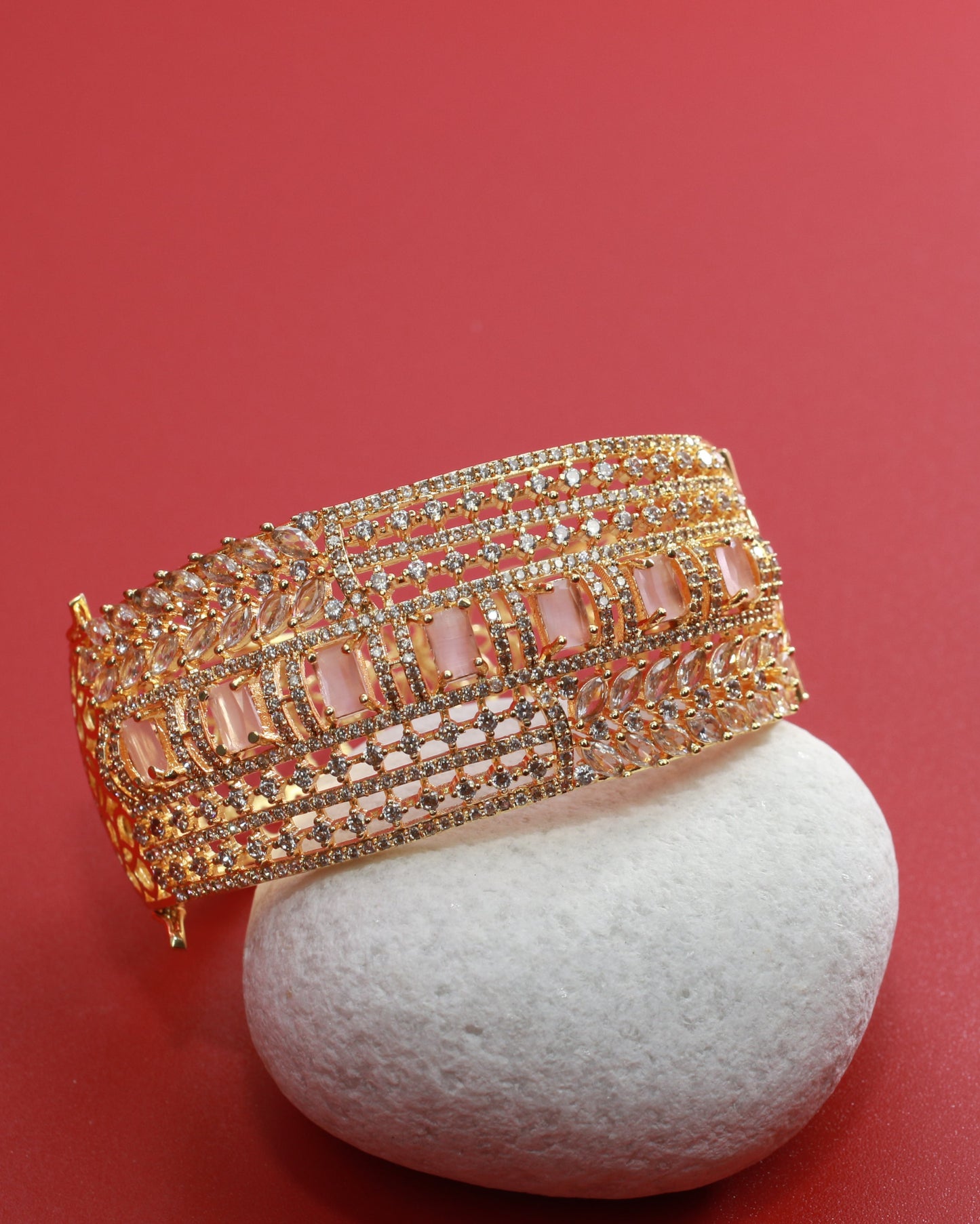 Grand Gold Bracelet with Pink Stones and CZ Detailing
